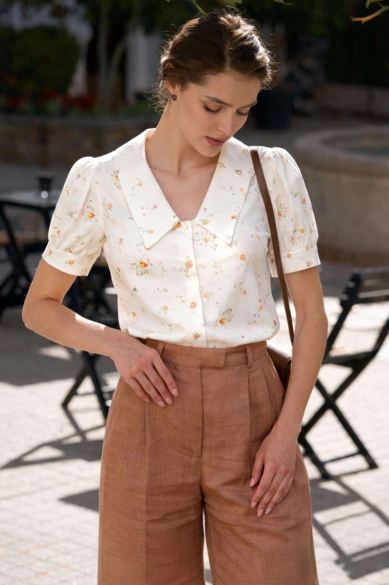 1GL0426-240 [GAALA] Muse Button-Down Blouse Orange Print (EU)