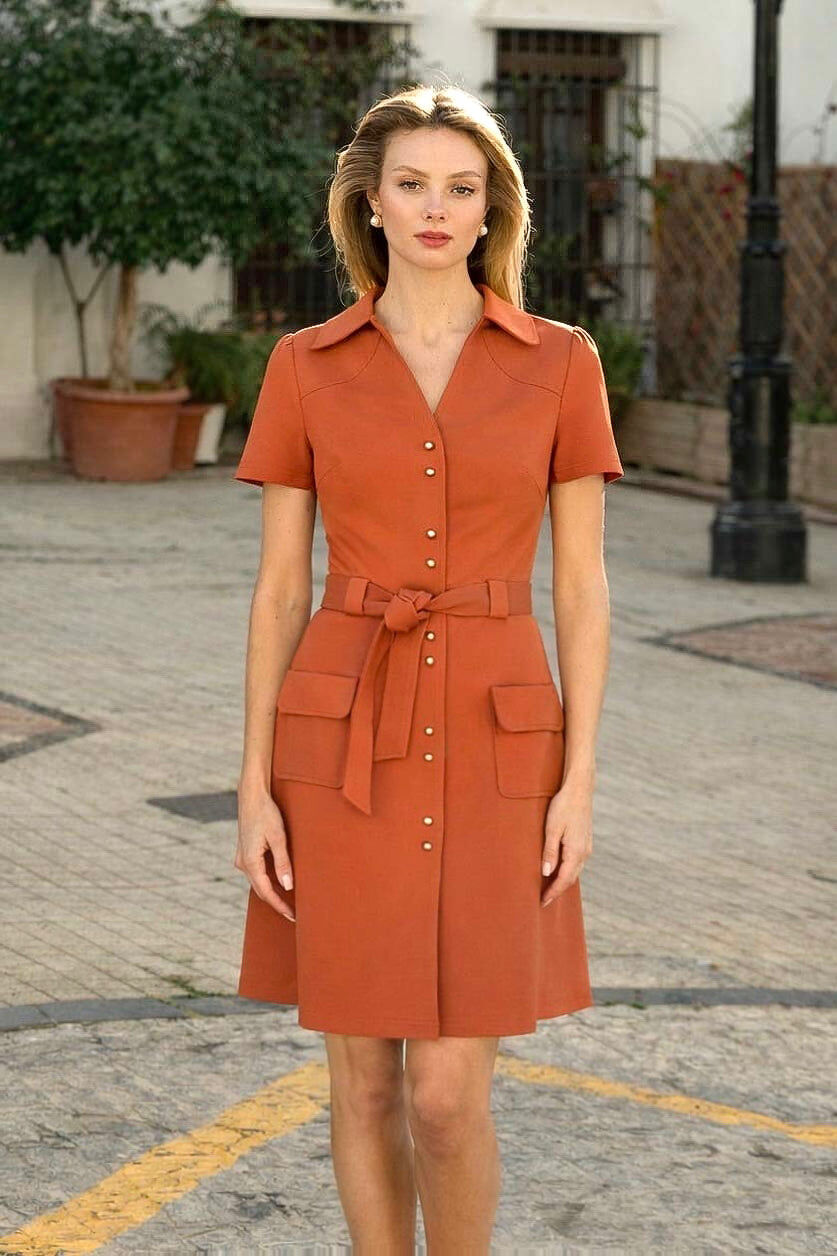 1GL0426-254 [GAALA] Paris Belted Dress Brick (EU)