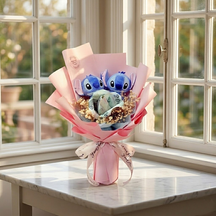 史迪奇單朵玫瑰鈔票200元花束