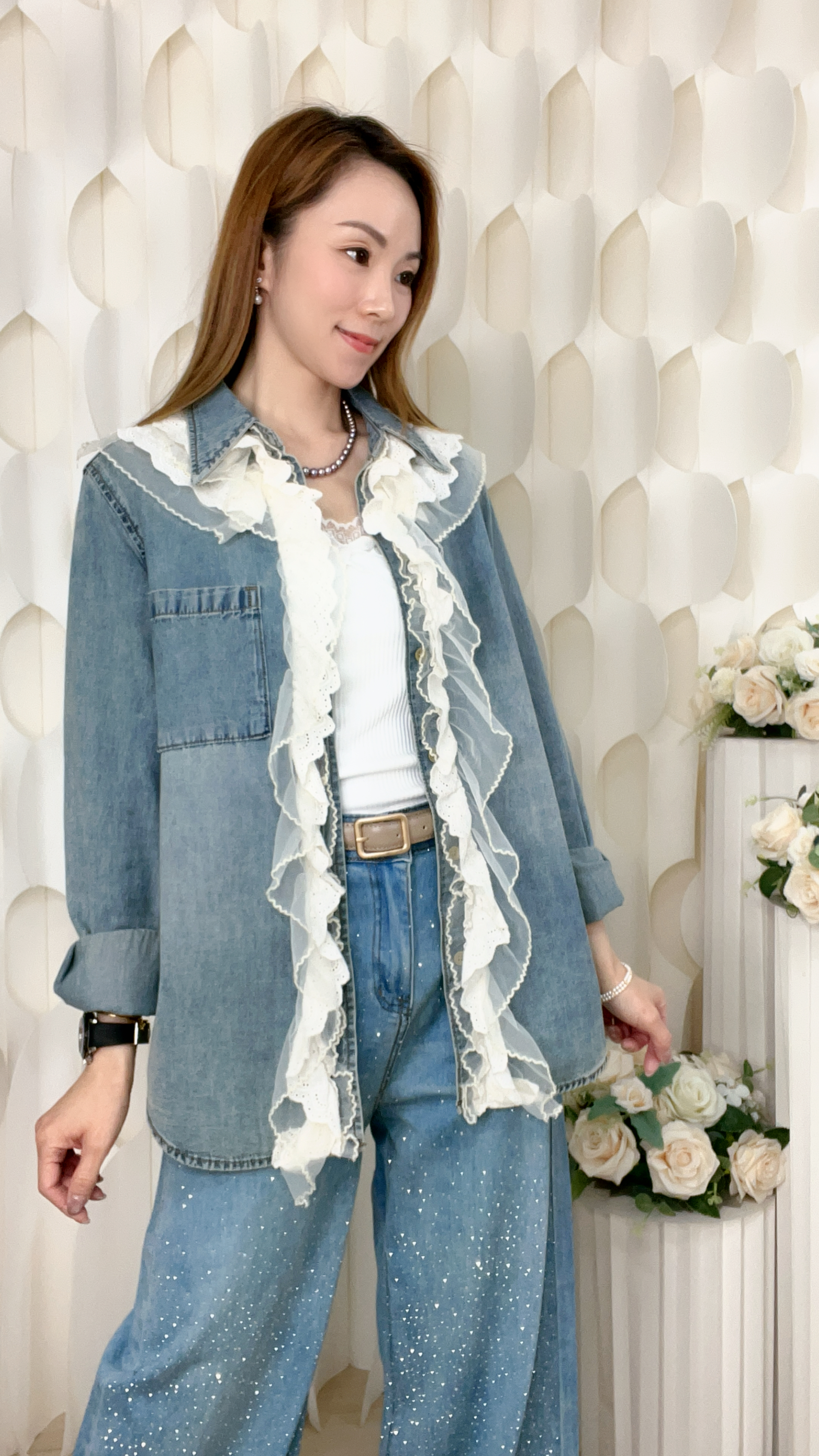 通花LACE邊牛仔恤衫外套（胸S:38/M:40/L:42吋）26052 #2404clo