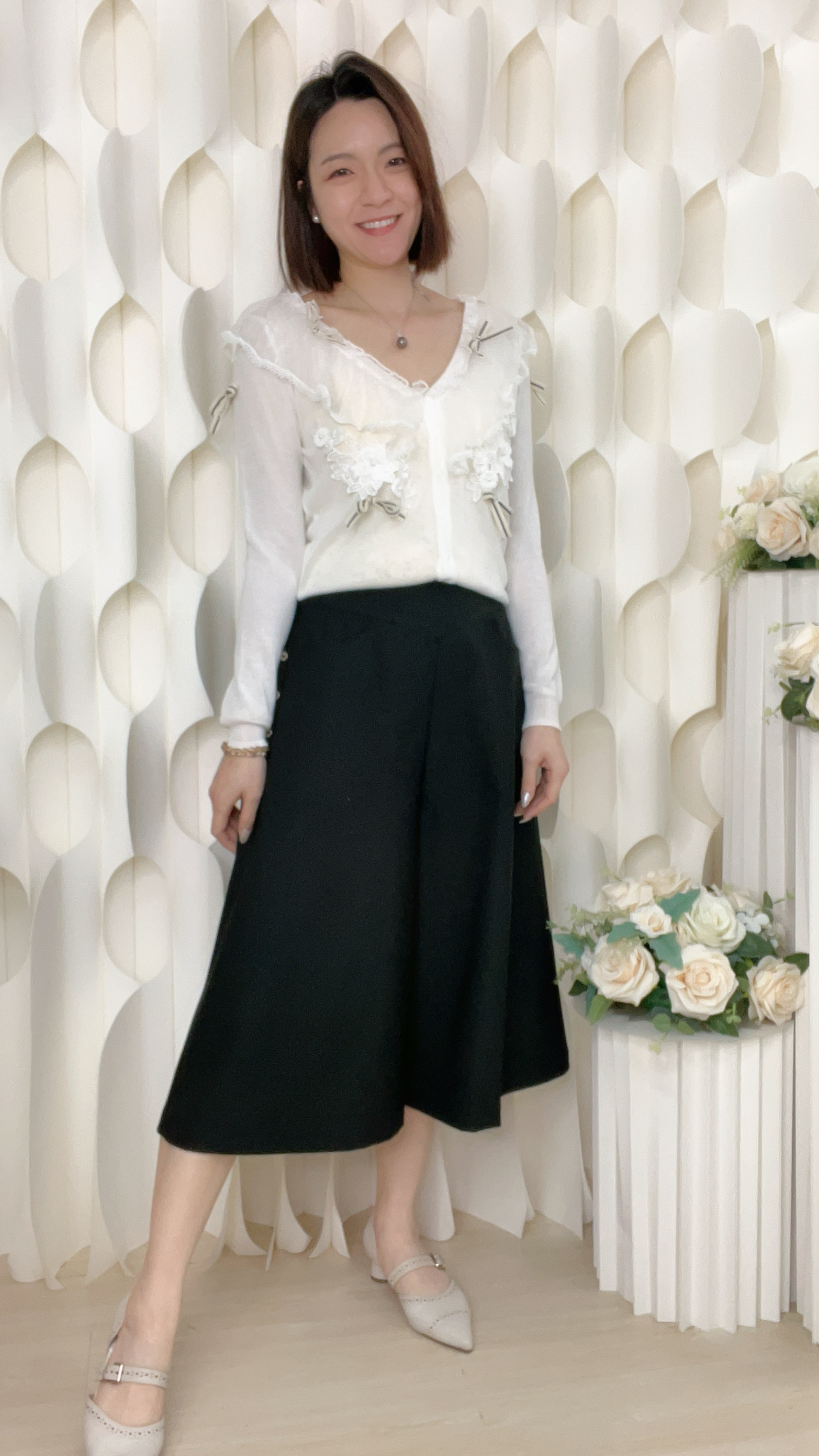 西裝料側扣袋後橡筋腰寬腳褲（腰S:24-32/M:26-36/L:28-38吋) P7311-B #2404clo