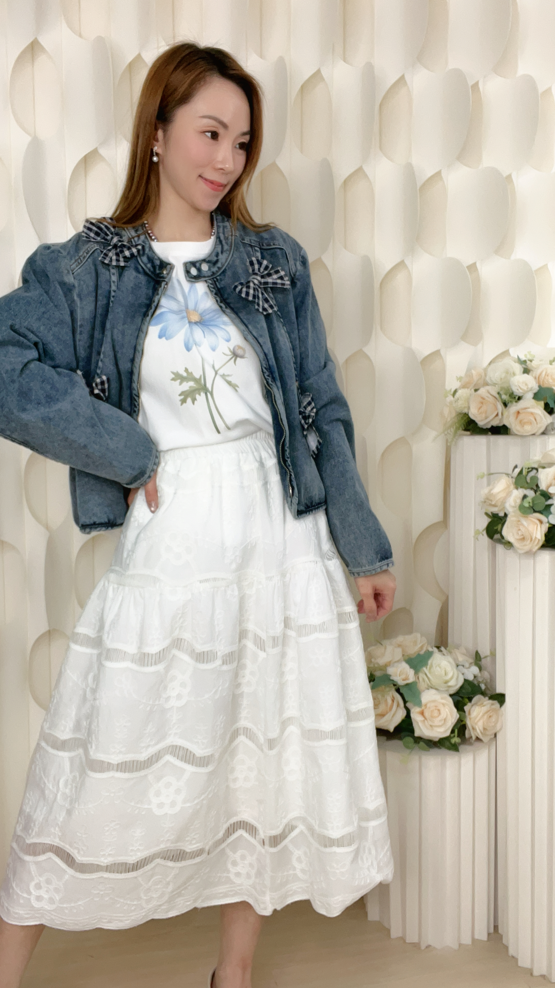 雪紡刺綉通花半截裙（腰28-40 臀50 長29吋）3831 #2404clo