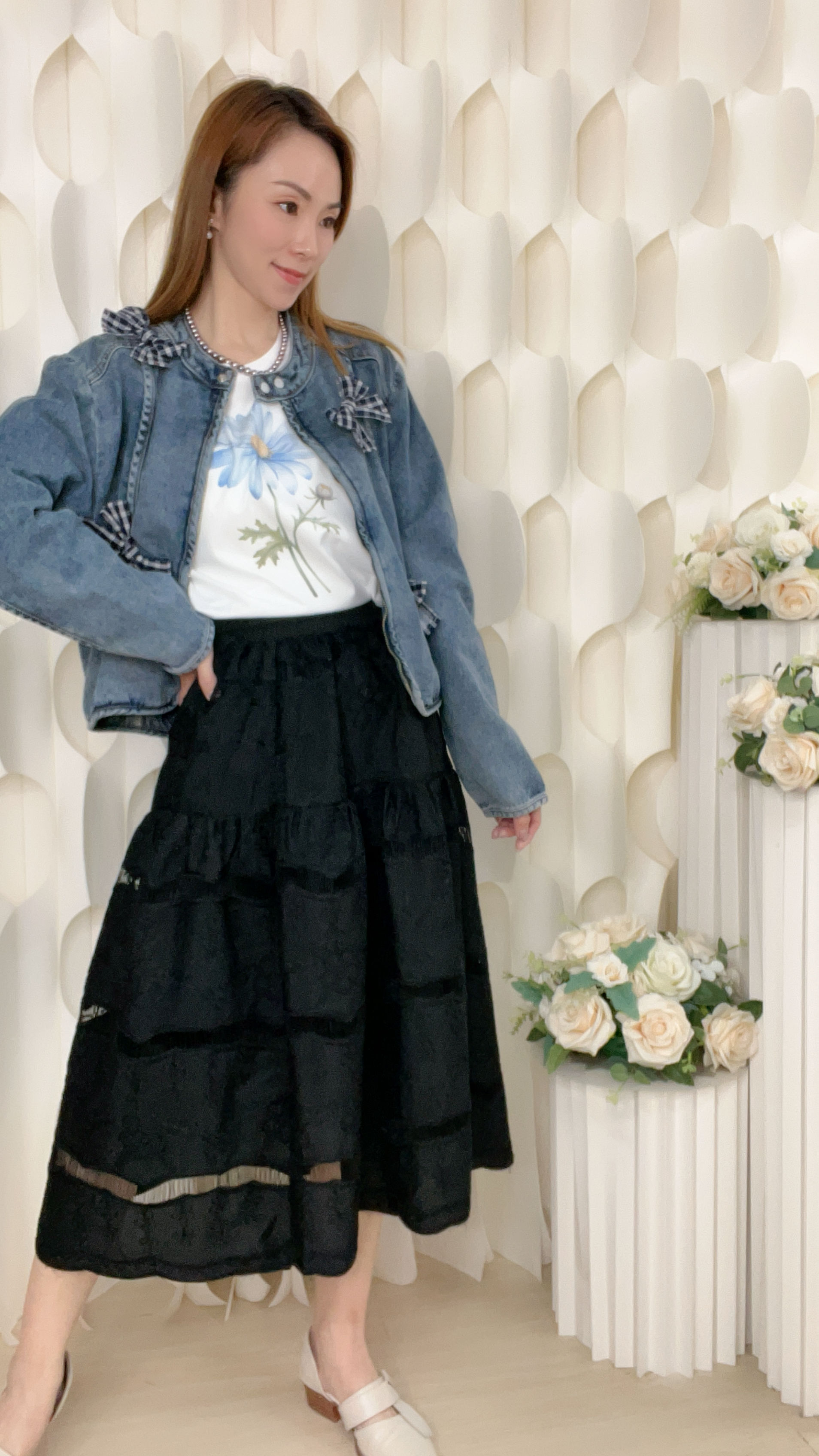 格子蝴蝶結牛仔外套（胸46 腰44 長20吋）26053 #2404clo