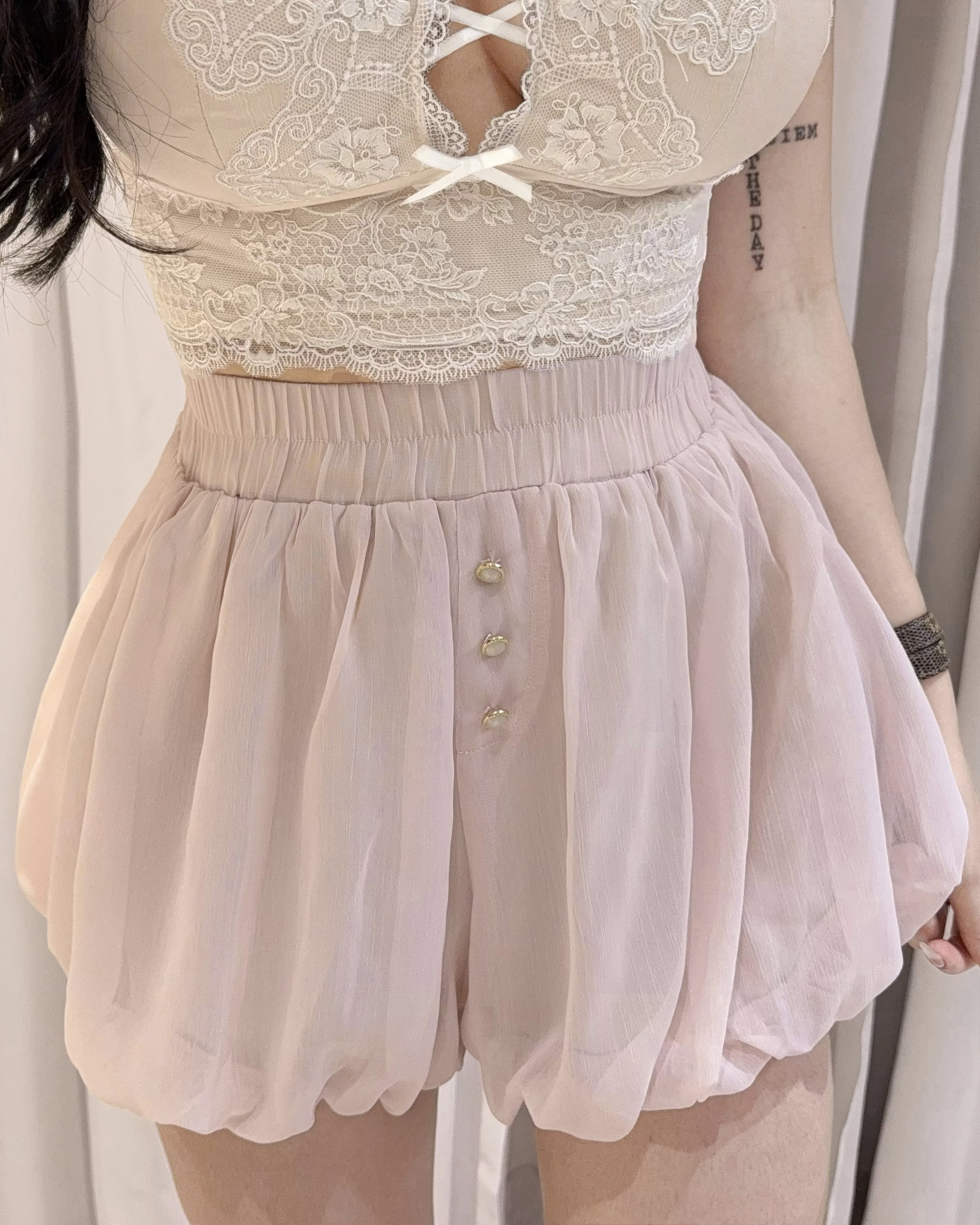 訂製-透視雪紡泡泡短褲