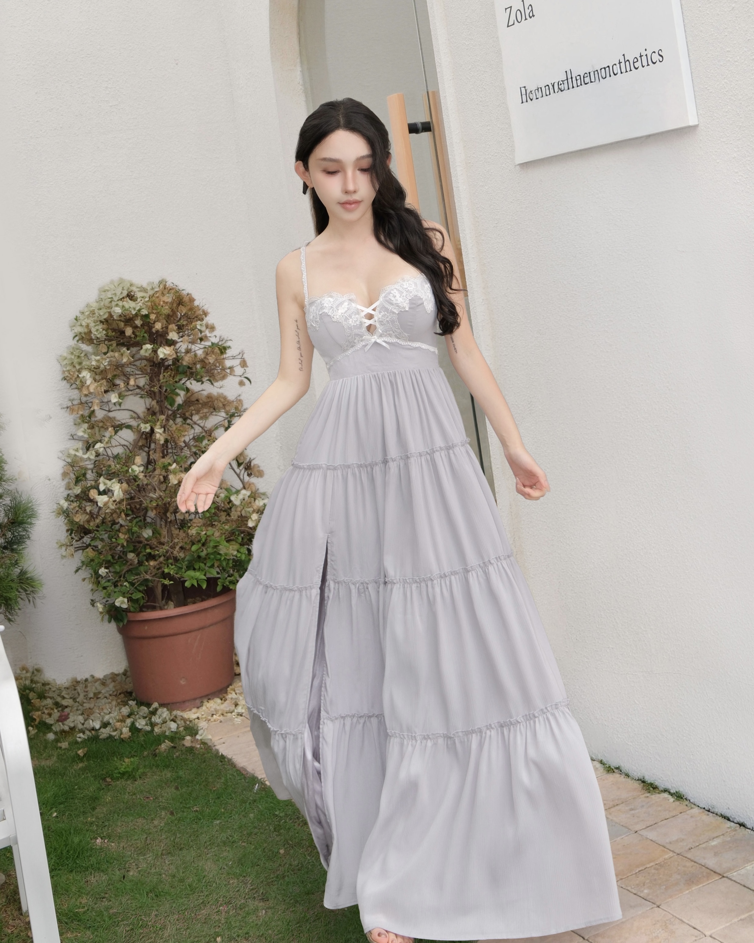 訂製-古典重工蕾絲緞帶長洋