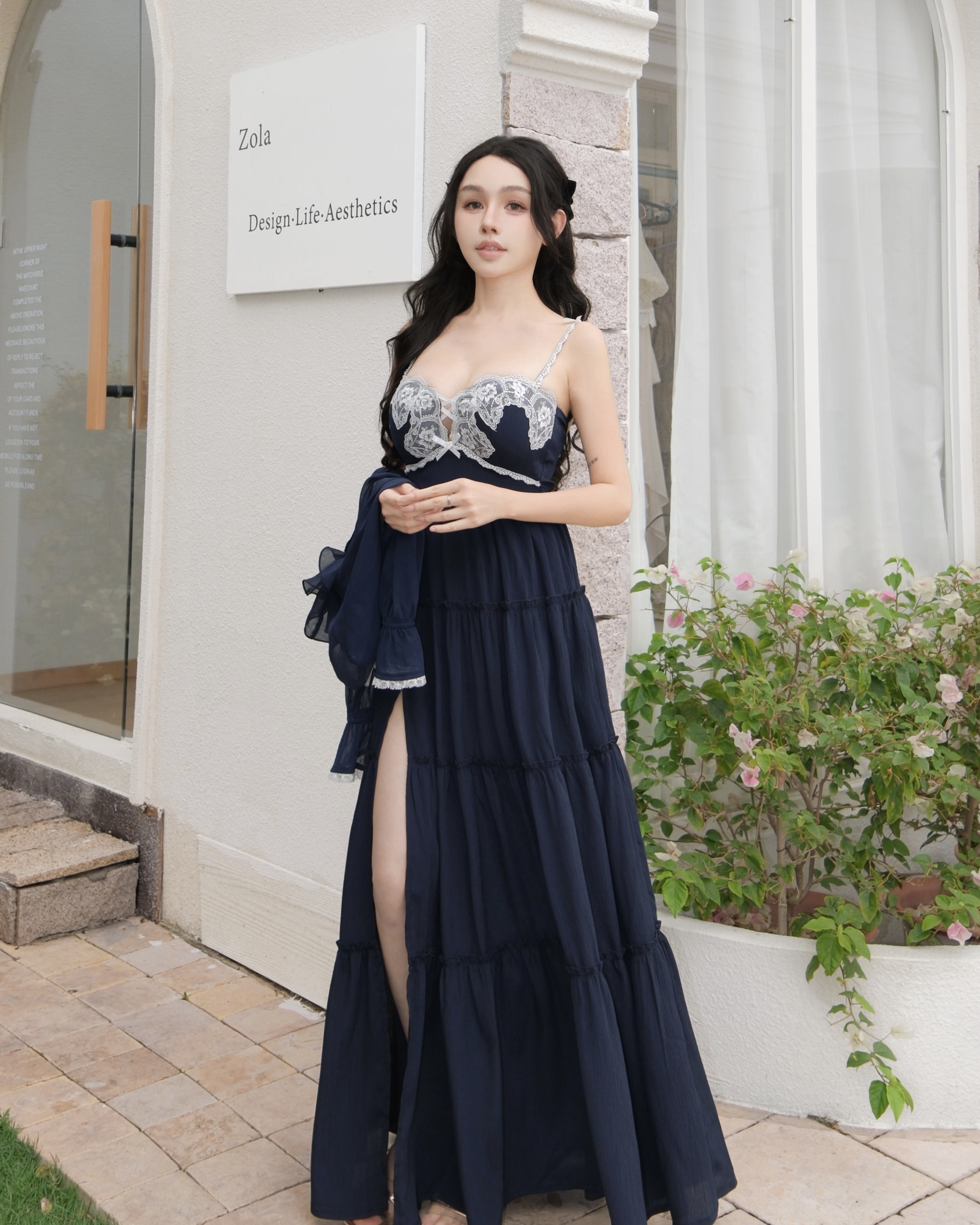 訂製-古典重工蕾絲緞帶長洋