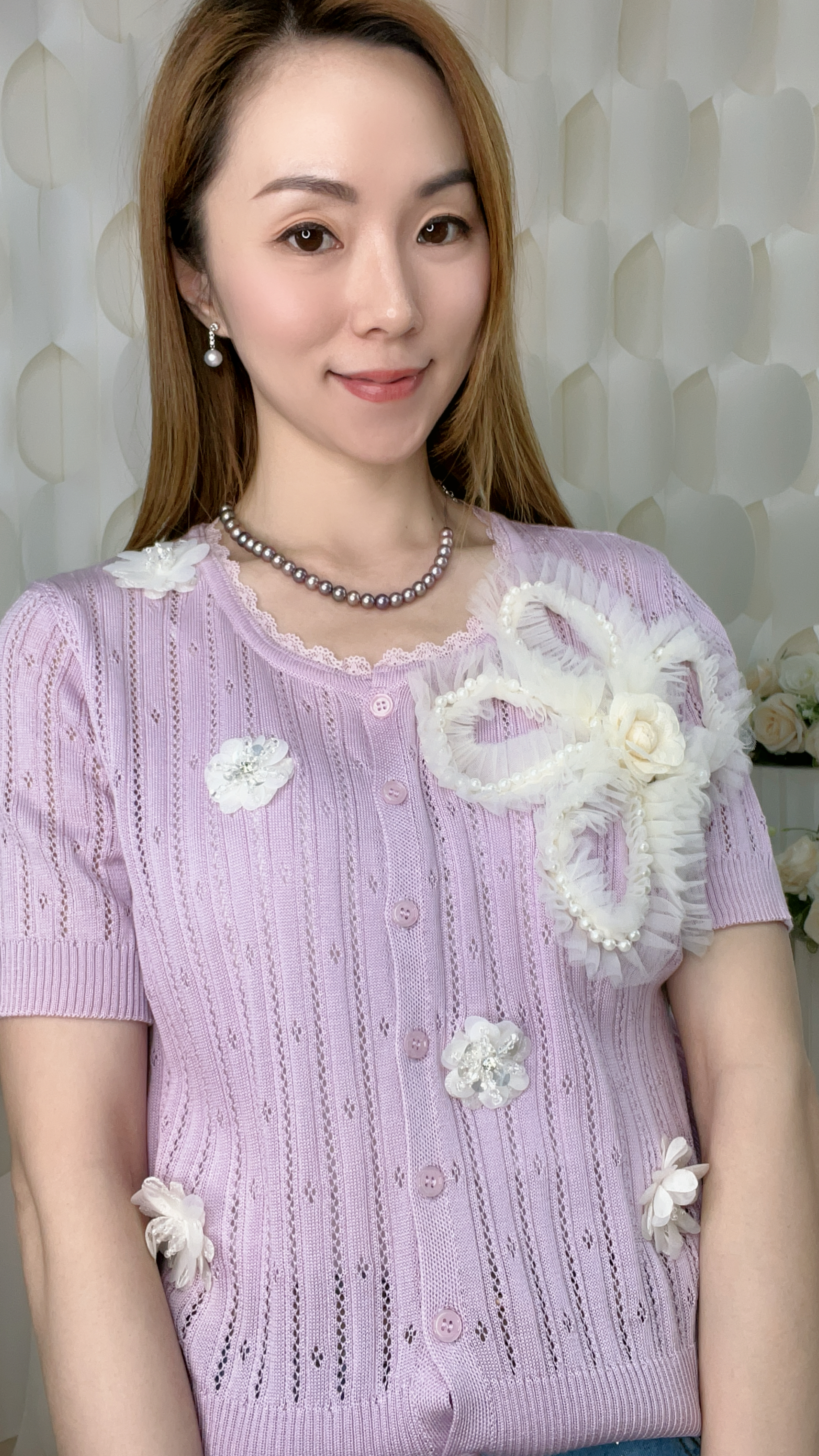 LACE珍珠立體花針織外套（胸34-40 腰32-40 長19吋）26039 #2404clo