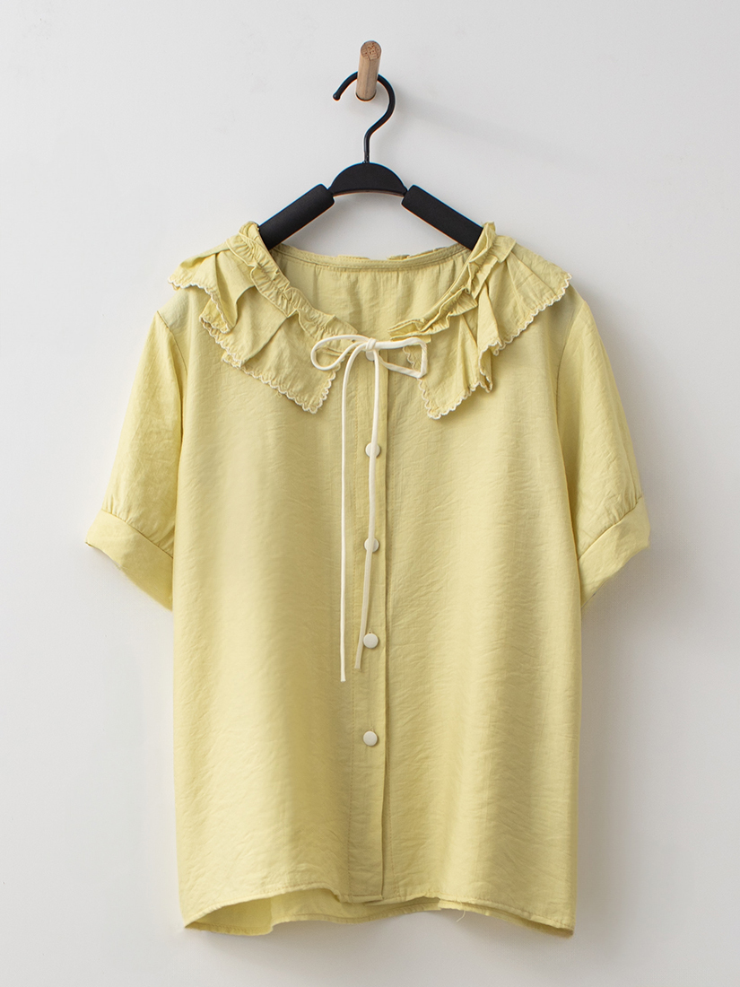 荷葉領綁帶襯衫層次壓褶雪紡長裙組合