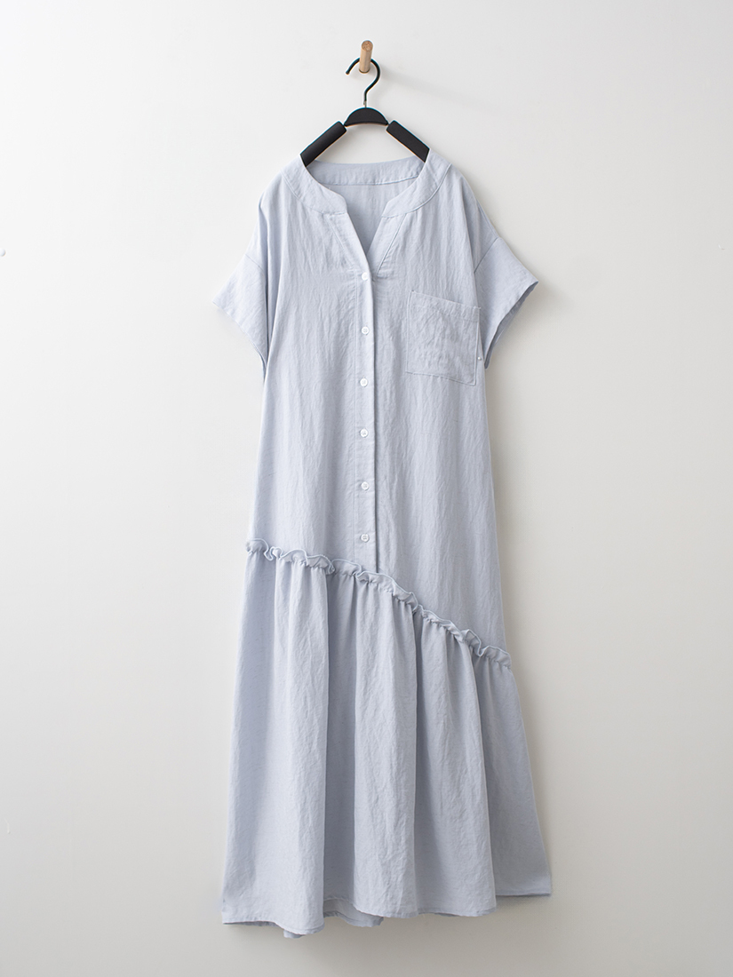 自然感不規則剪接棉麻V領洋裝