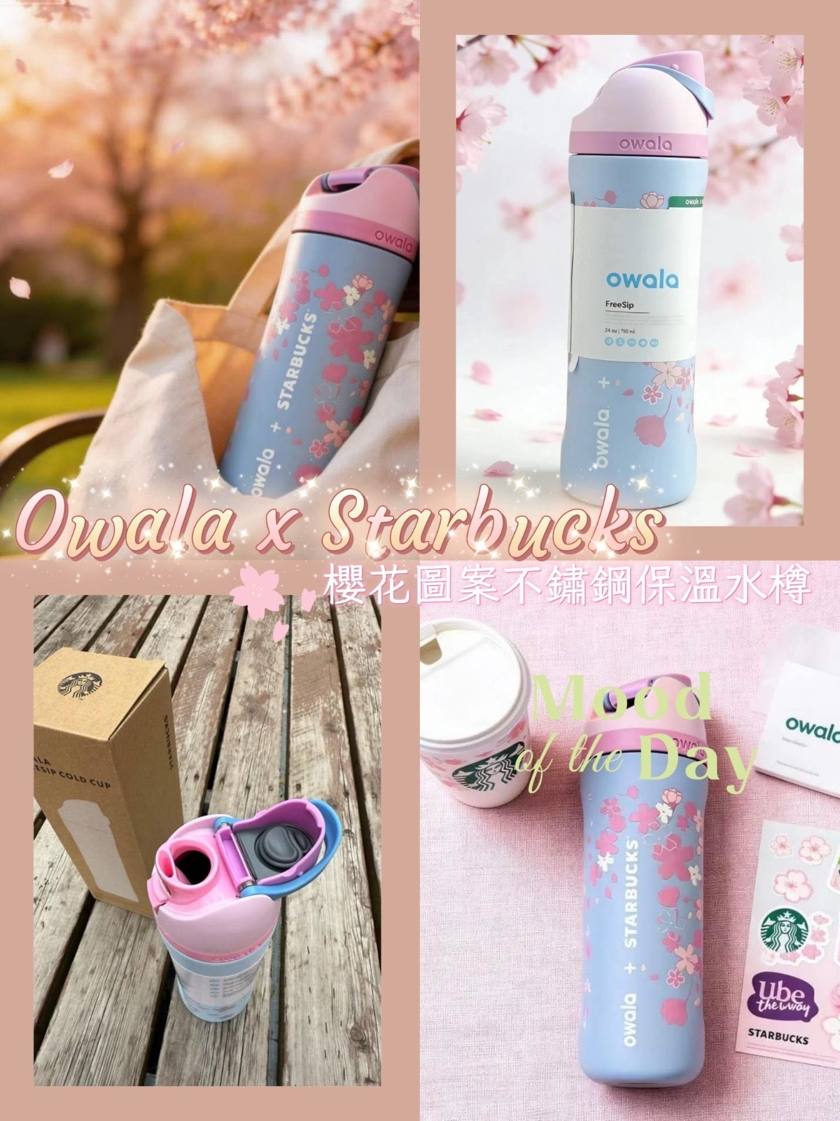 冷暖保温🔥Owala x Starbucks櫻花圖案不鏽鋼保溫水樽(710ml) -2600263