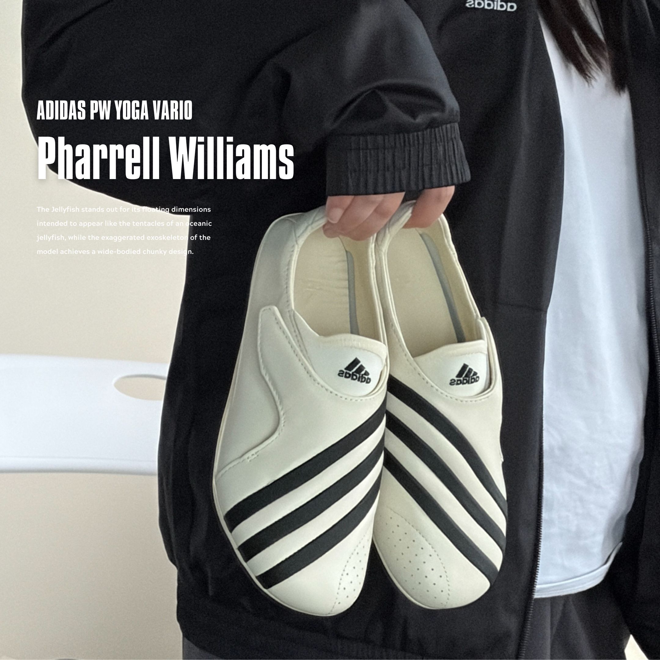 NICEDAY 代購 Adidas x Pharrell Williams VIRGINIA VARIO FLAT EARTHER 黑白 三線 貼合 魔鬼氈 KI7668