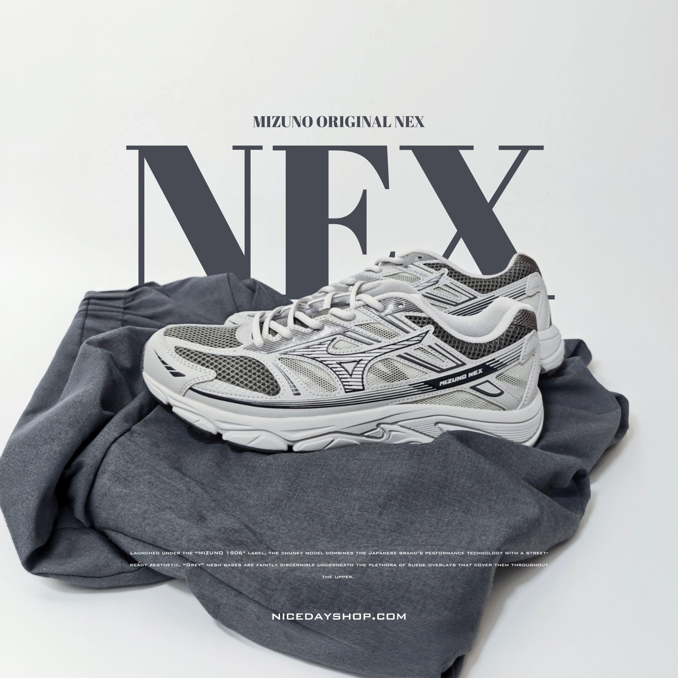 NICEDAY 代購 Mizuno NEX 海鷗灰 春夏 復古 網面 透氣 輕便 低筒 D1GH262403