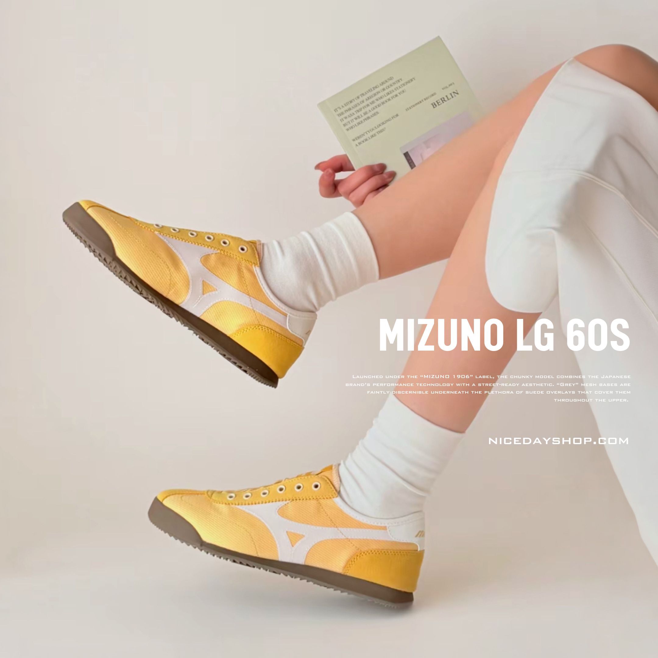 NICEDAY 代購 Mizuno LG 60S SLIPON 黃色 白色 復古 薄底 生活 休閒鞋 D1GH240216