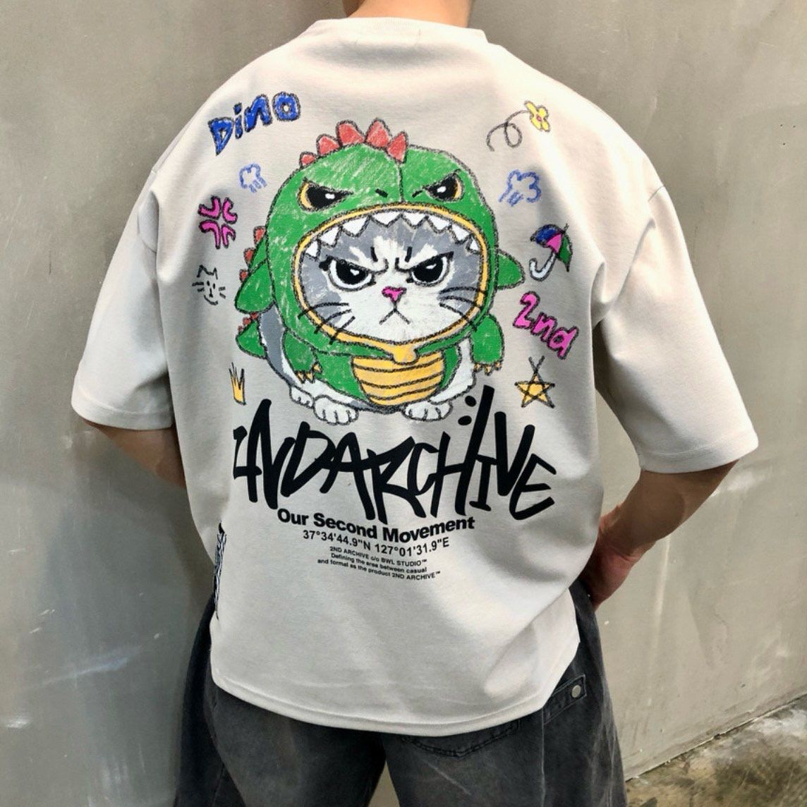 貓仔圖案英文字短袖Tee 2nd-344T
