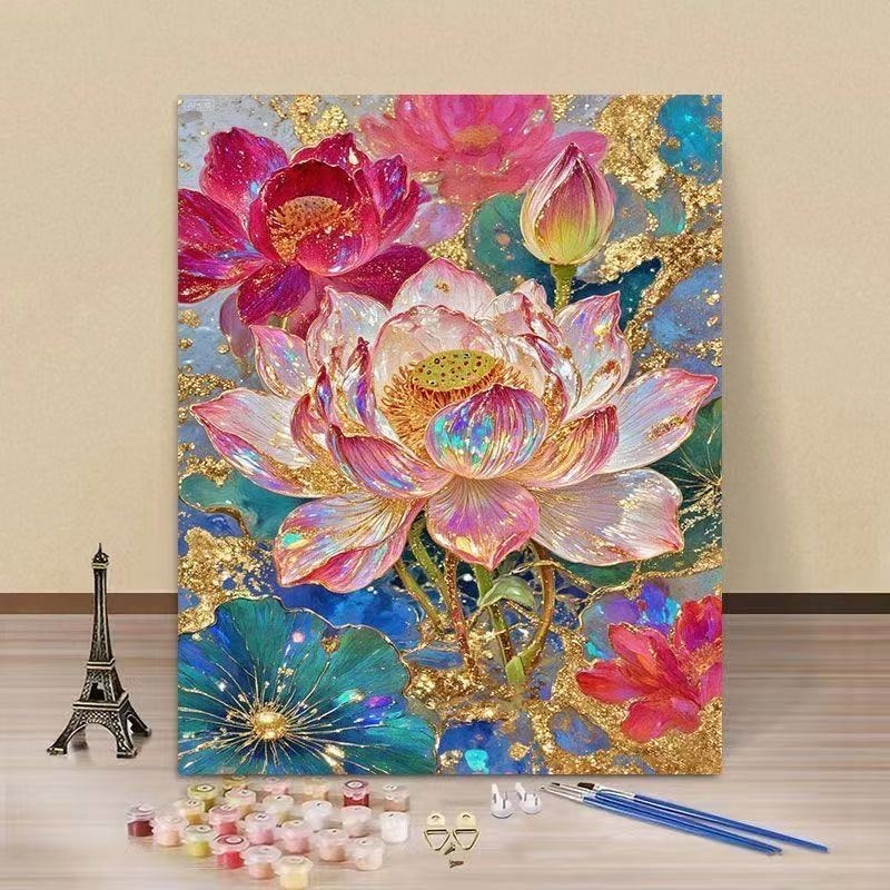 中国风銮金荷花数字油画DIY