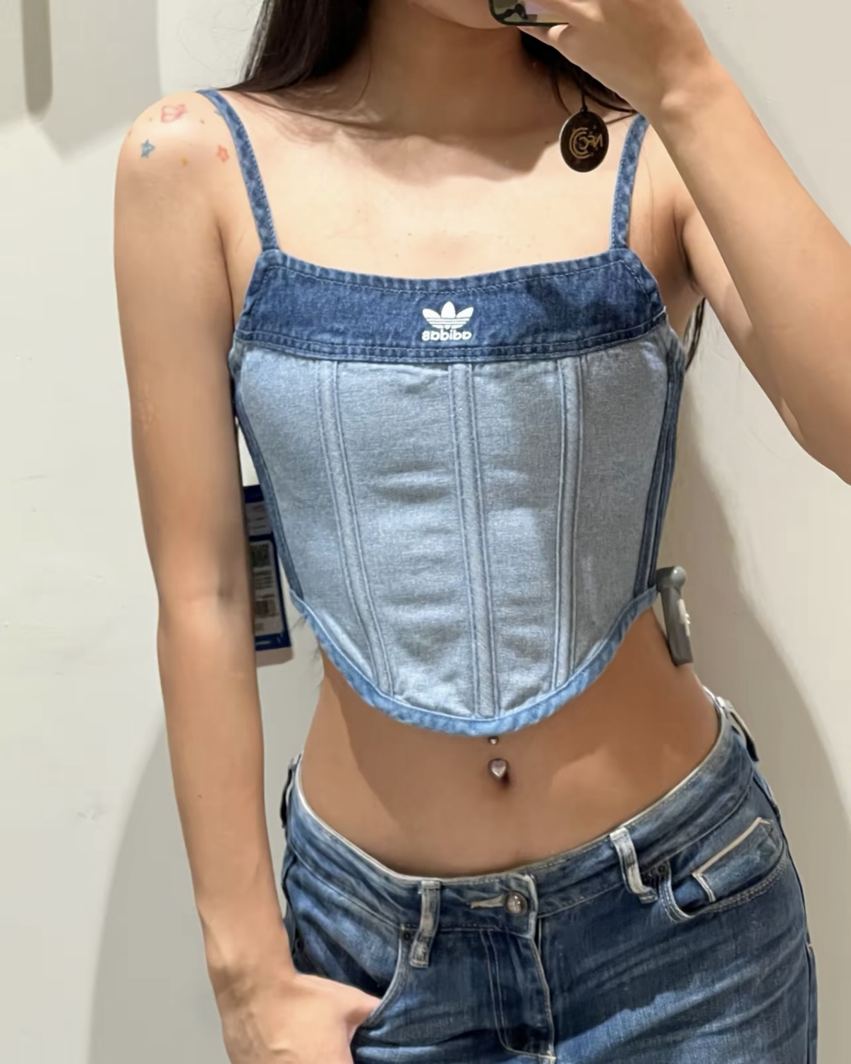 ADIDAS ORIGINALS KSENIA SCHNAIDER 牛仔背心 魚骨 綁帶 三線