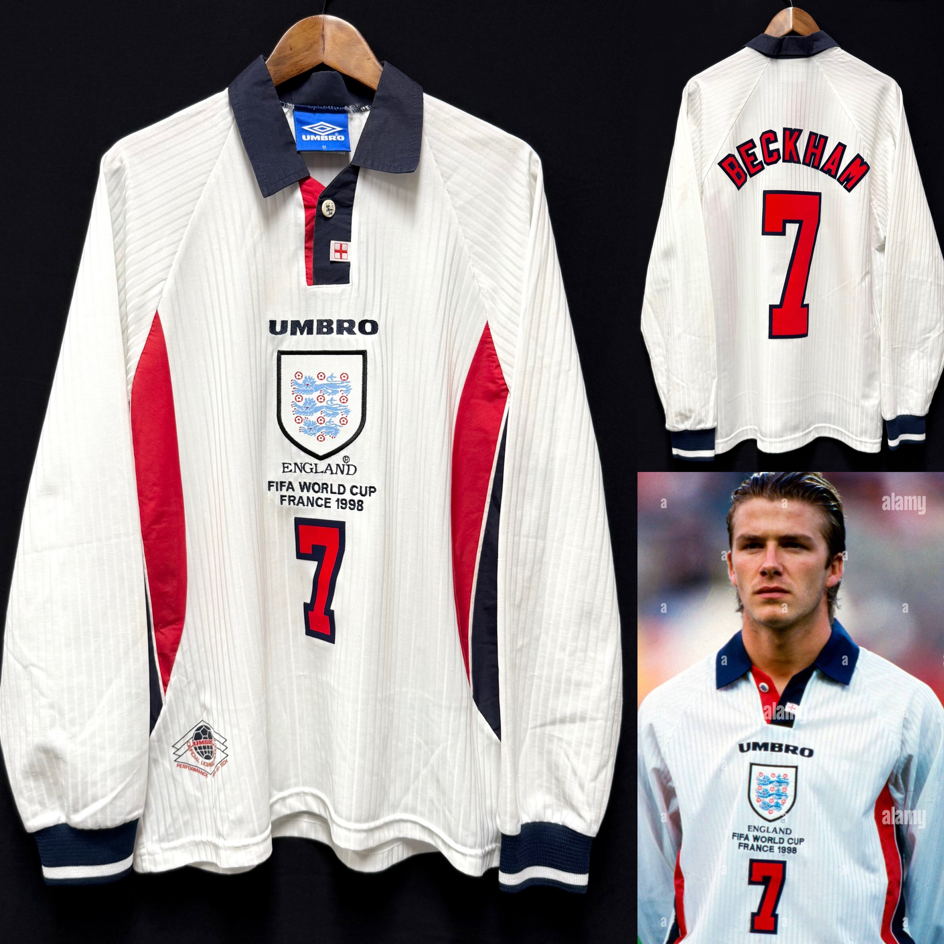 England 1998 FIFA World Cup Umbro L/S Home Shirt #7 BECKHAM