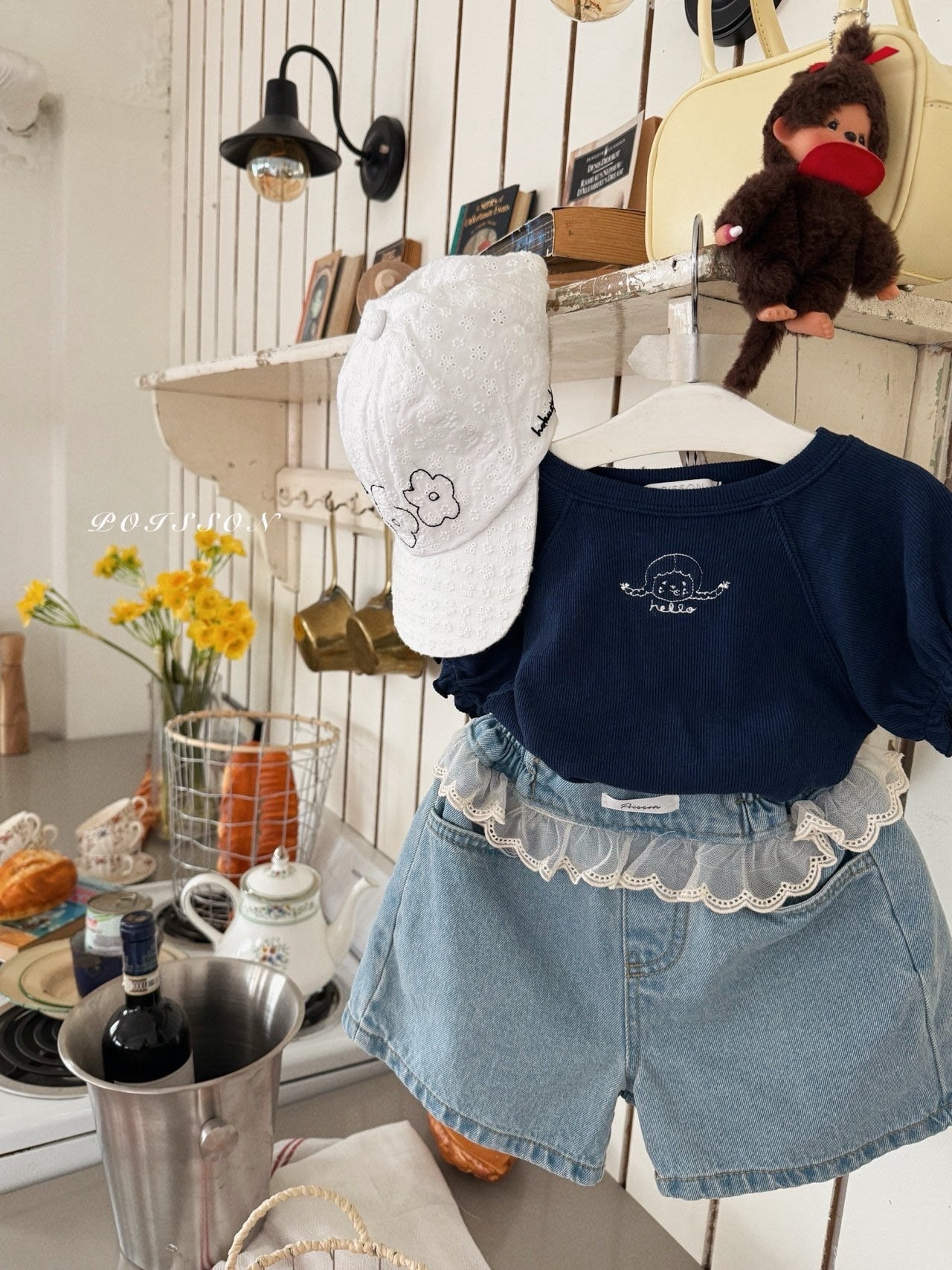 Poisson Lala Lace Denim Shorts