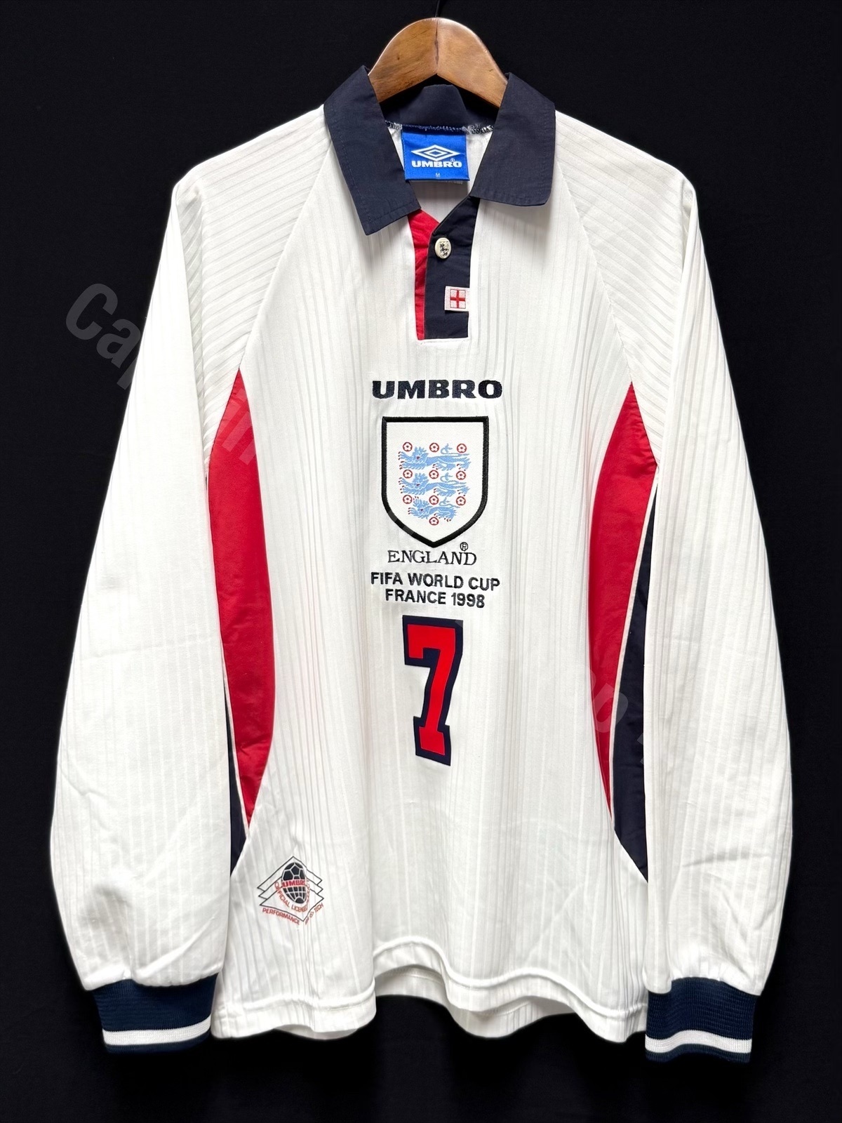 England 1998 FIFA World Cup Umbro L/S Home Shirt #7 BECKHAM