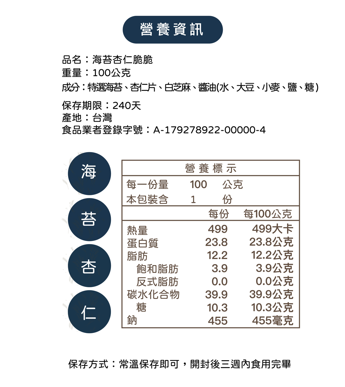 海苔脆片營養標示