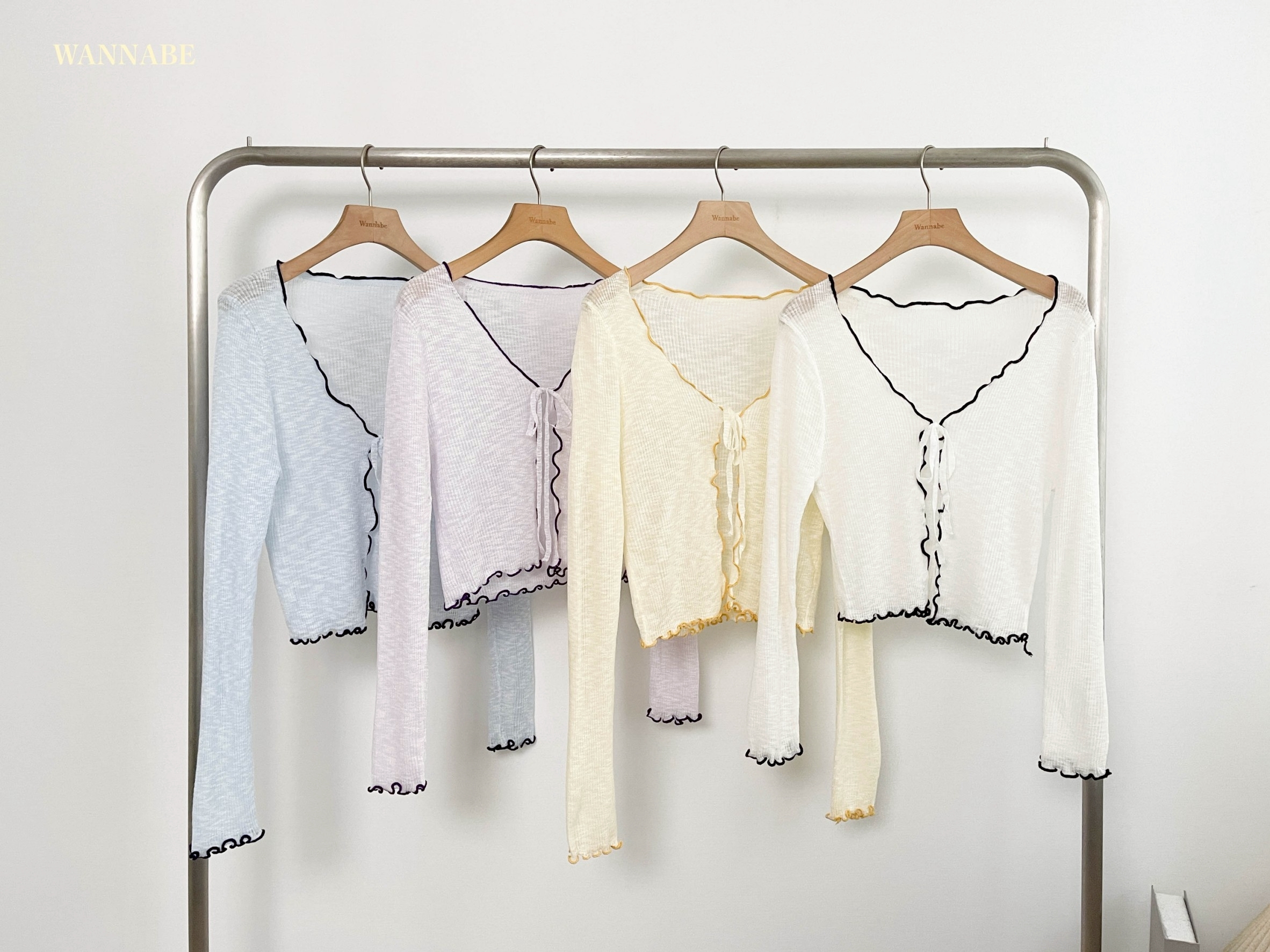 G6159-荷葉邊撞色滾邊短版上衣