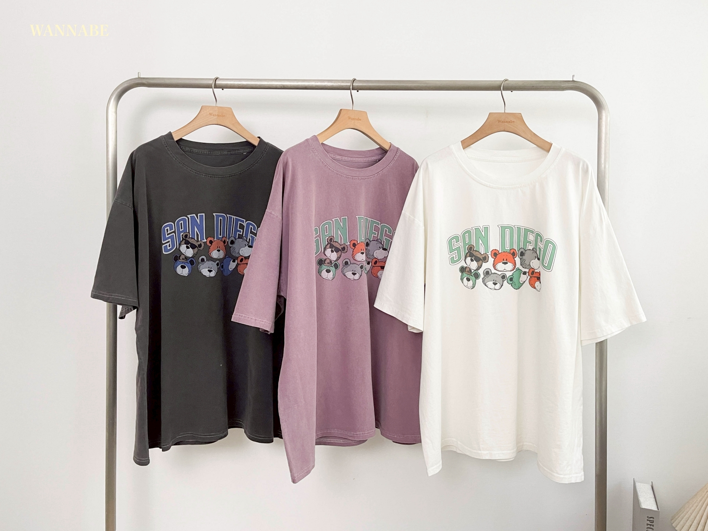 G6163-美式字母小熊印花寬鬆T