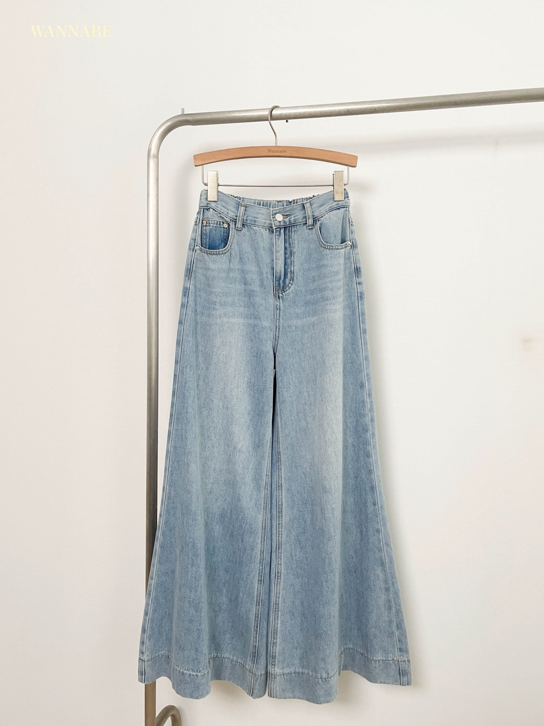 G6171-顯瘦高腰牛仔寬褲