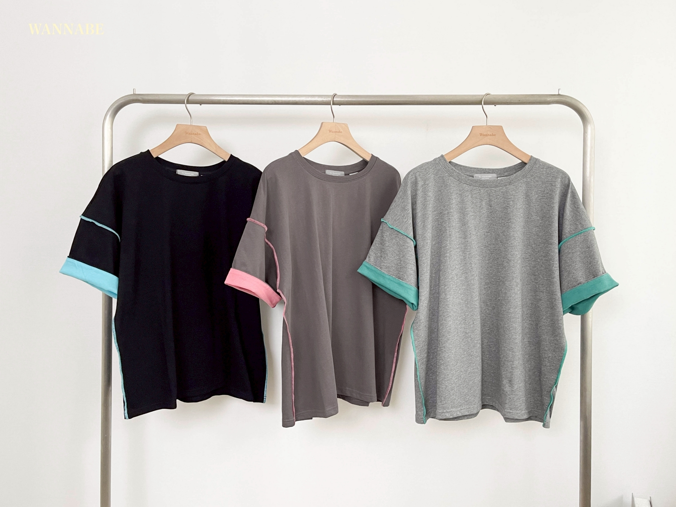 G6170-撞色拼接寬鬆短袖上衣