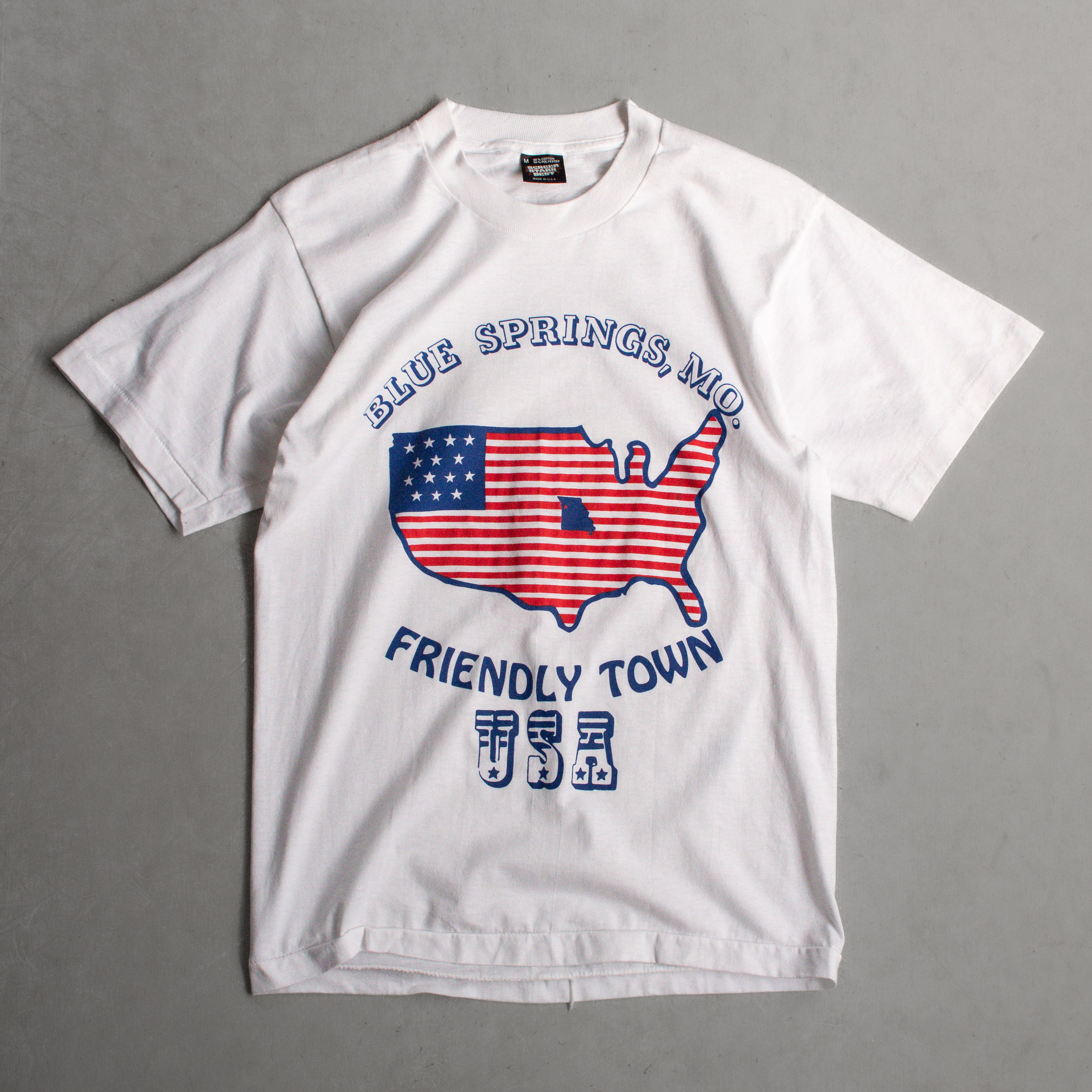 80-90S SCREEN STARS VINTAGE TEE 美國製 白色 國旗 圖案 短袖 T恤