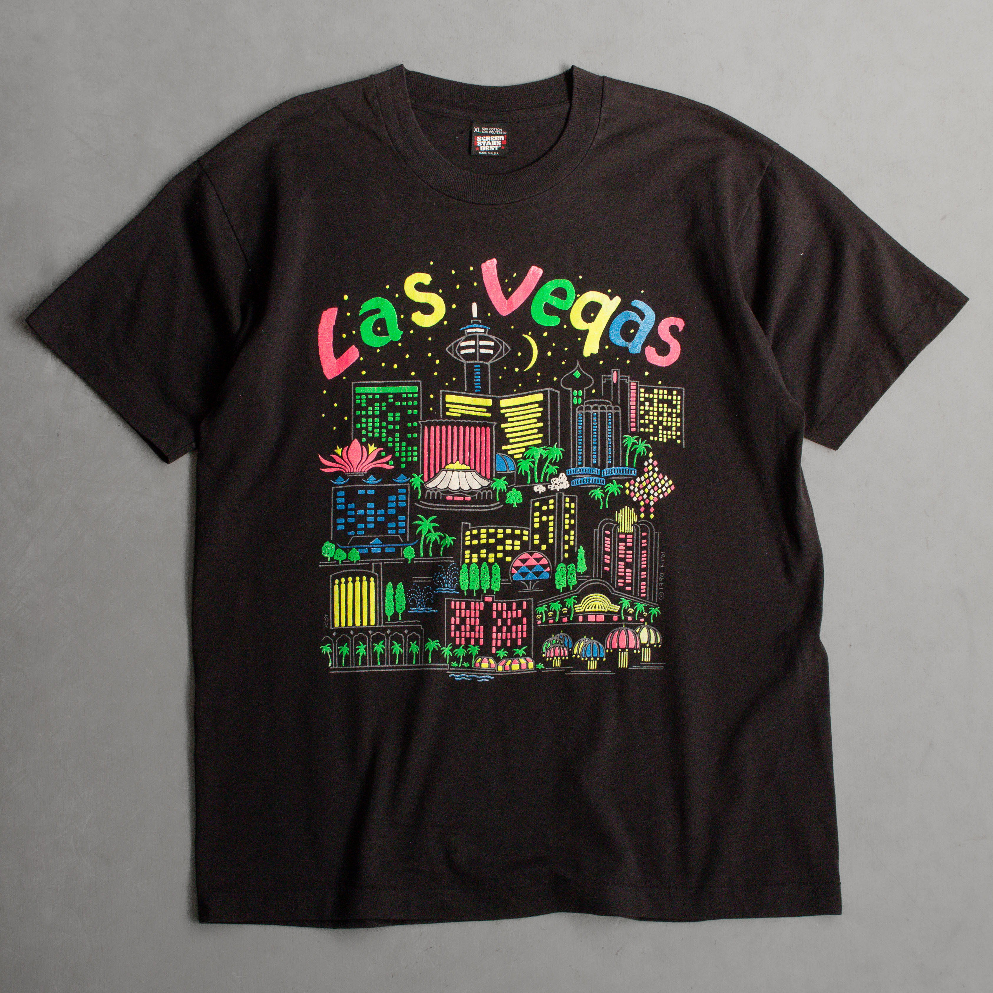 80-90S VINTAGE LAS VEGAS TEE 美國製 黑色 拉斯維加斯 圖案 短袖 T恤
