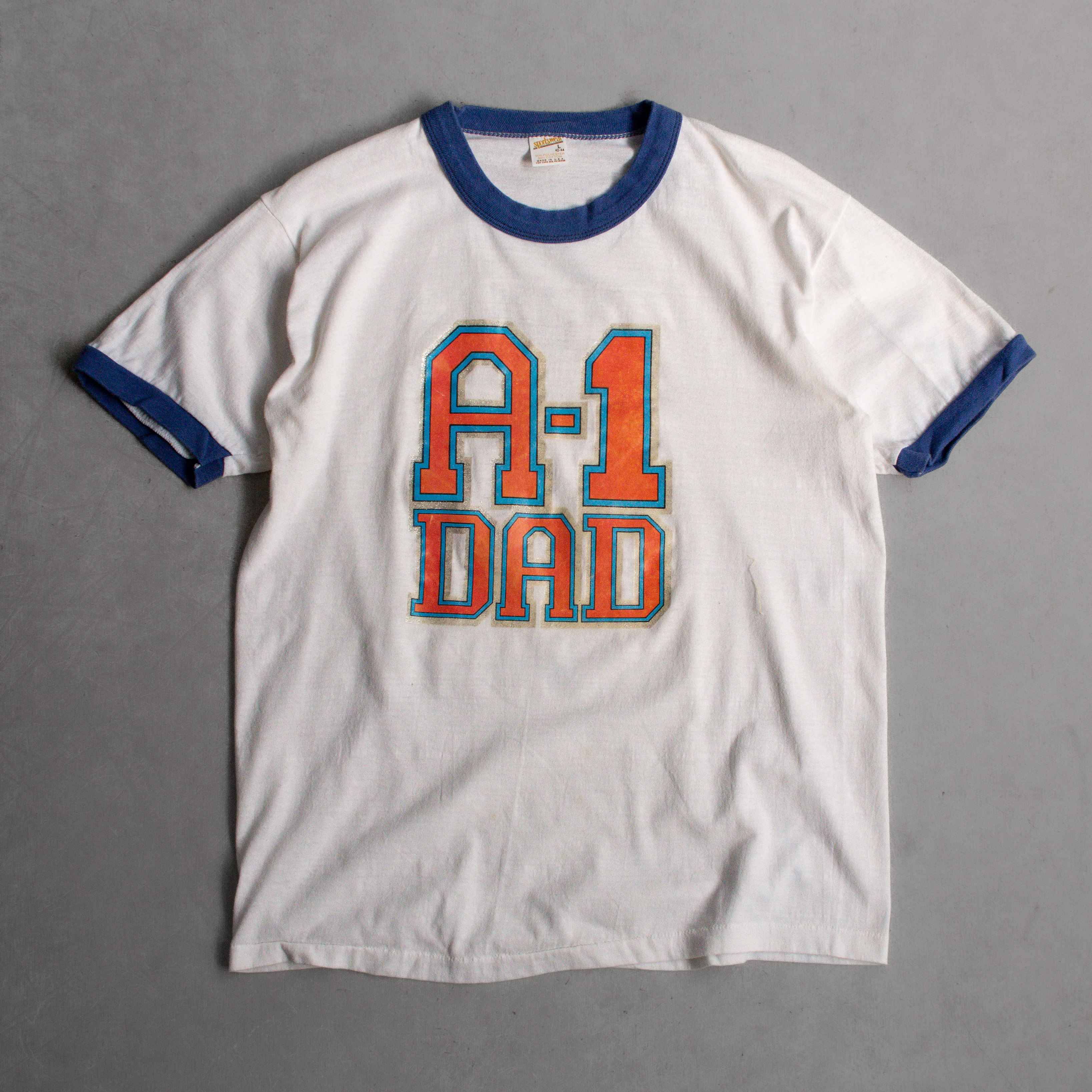 70S SPORTSWEAR VINTAGE RINGER TEE 美國製 白色 植絨 滾邊 短袖 T恤