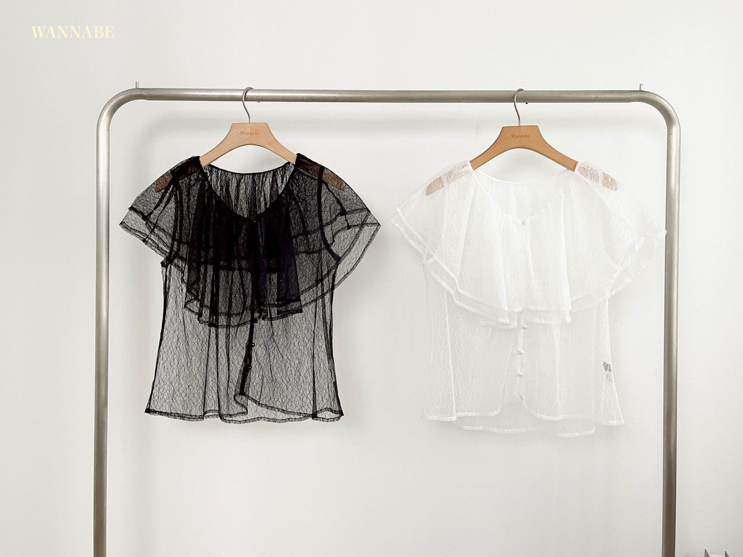 G6175-仙氣透膚荷葉披肩上衣