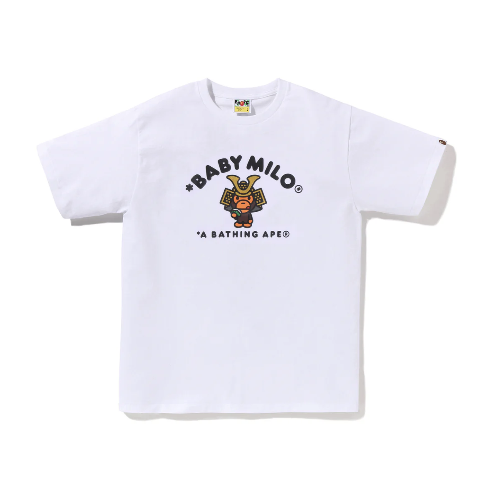 -（B3b01)-A BATHING APE BAPE KABUTO BABY MILO COLLEGE  TEE 黃金週 頭盔 武士MILO 短Ｔ 黑色/白色-2M20110007