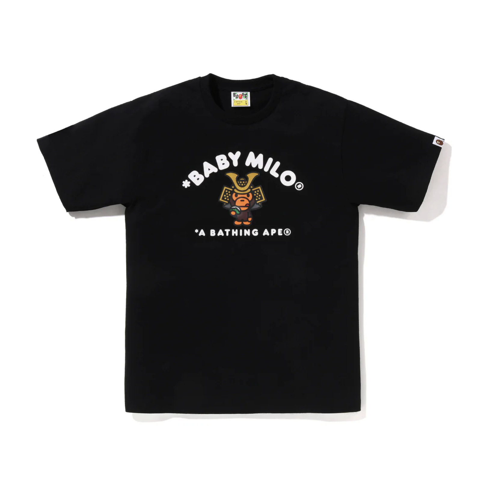 -（B3b01)-A BATHING APE BAPE KABUTO BABY MILO COLLEGE  TEE 黃金週 頭盔 武士MILO 短Ｔ 黑色/白色-2M20110007