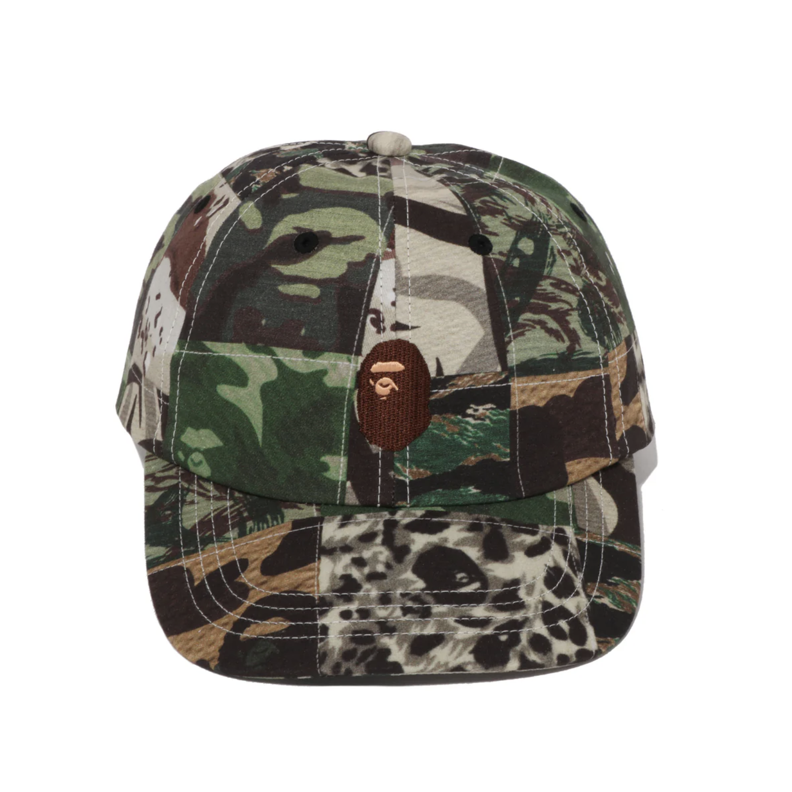 A BATHING APE BAPE CAMO PATCHWORK PANEL CAP 迷彩 花紋 刺繡 LOGO 拼接帽-001CPM301014M