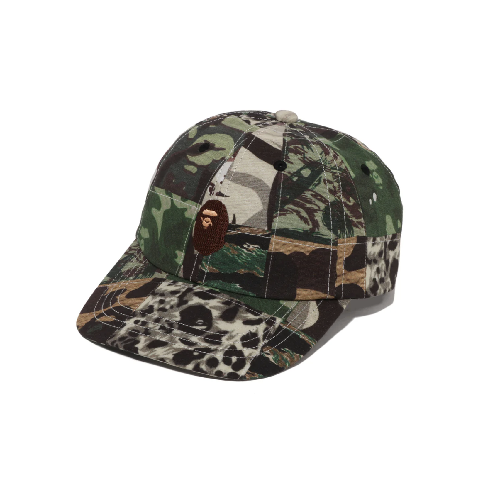 A BATHING APE BAPE CAMO PATCHWORK PANEL CAP 迷彩 花紋 刺繡 LOGO 拼接帽-001CPM301014M