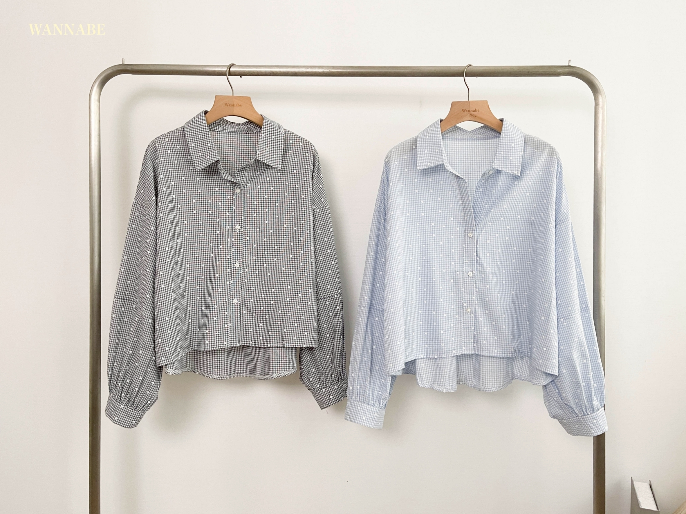 G6179-小清新格子小花薄襯衫