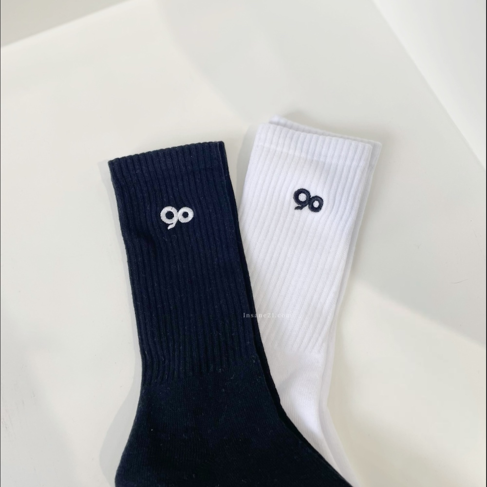 9090 經典LOGO 長襪 黑白 兩雙一包 襪子 兩色