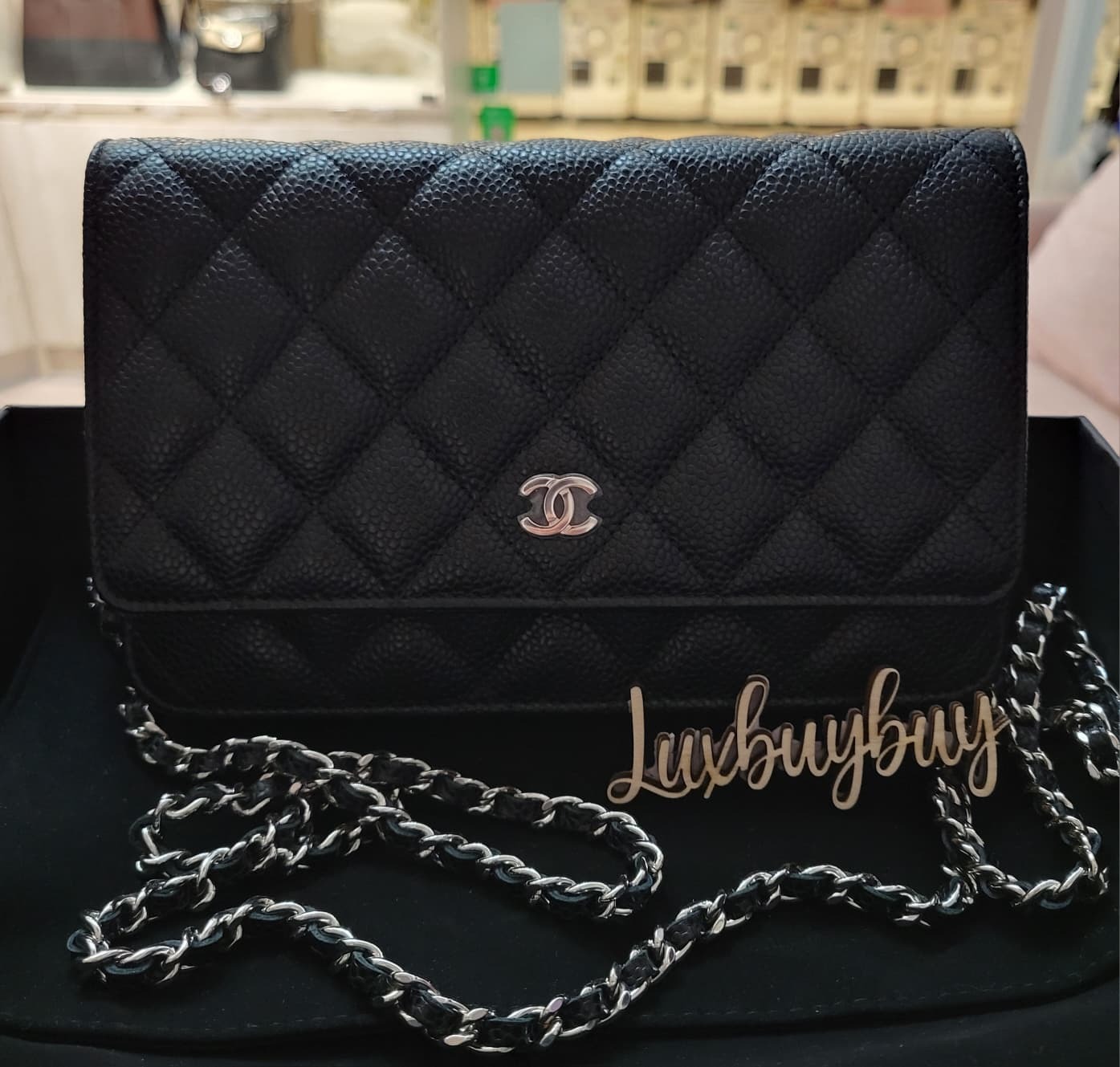 Unused Chanel AP0250 wallet on chain black caviar 黑色荔枝皮銀扣