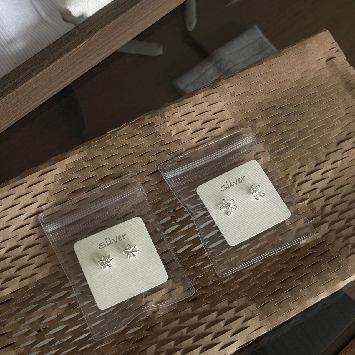 韓國大小花純銀耳針