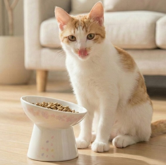 貓壹 Necoichi 寵物碗．2026年櫻花特別版 斜淺口食物碗 M