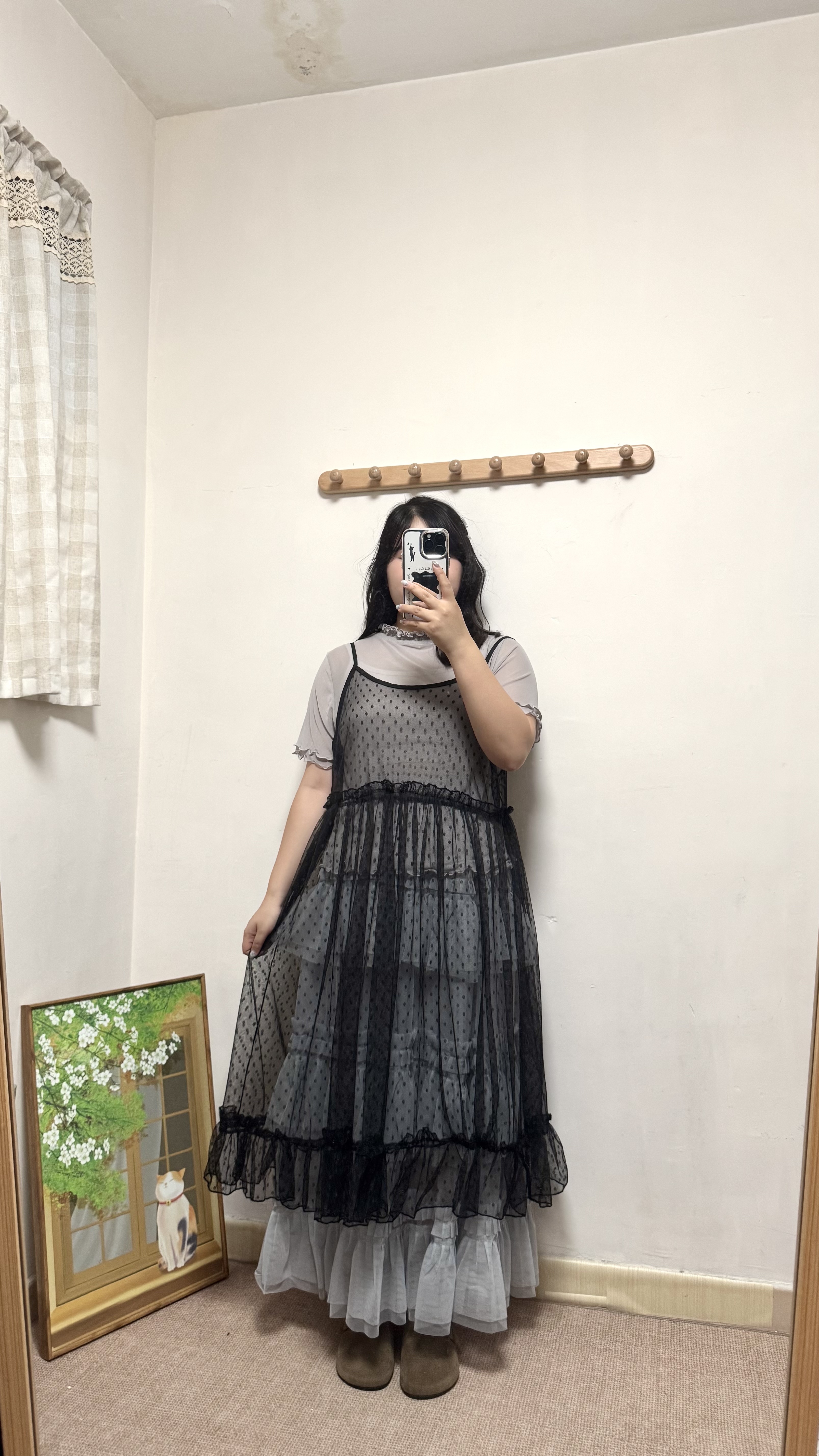 點點花邊紗質中長layer