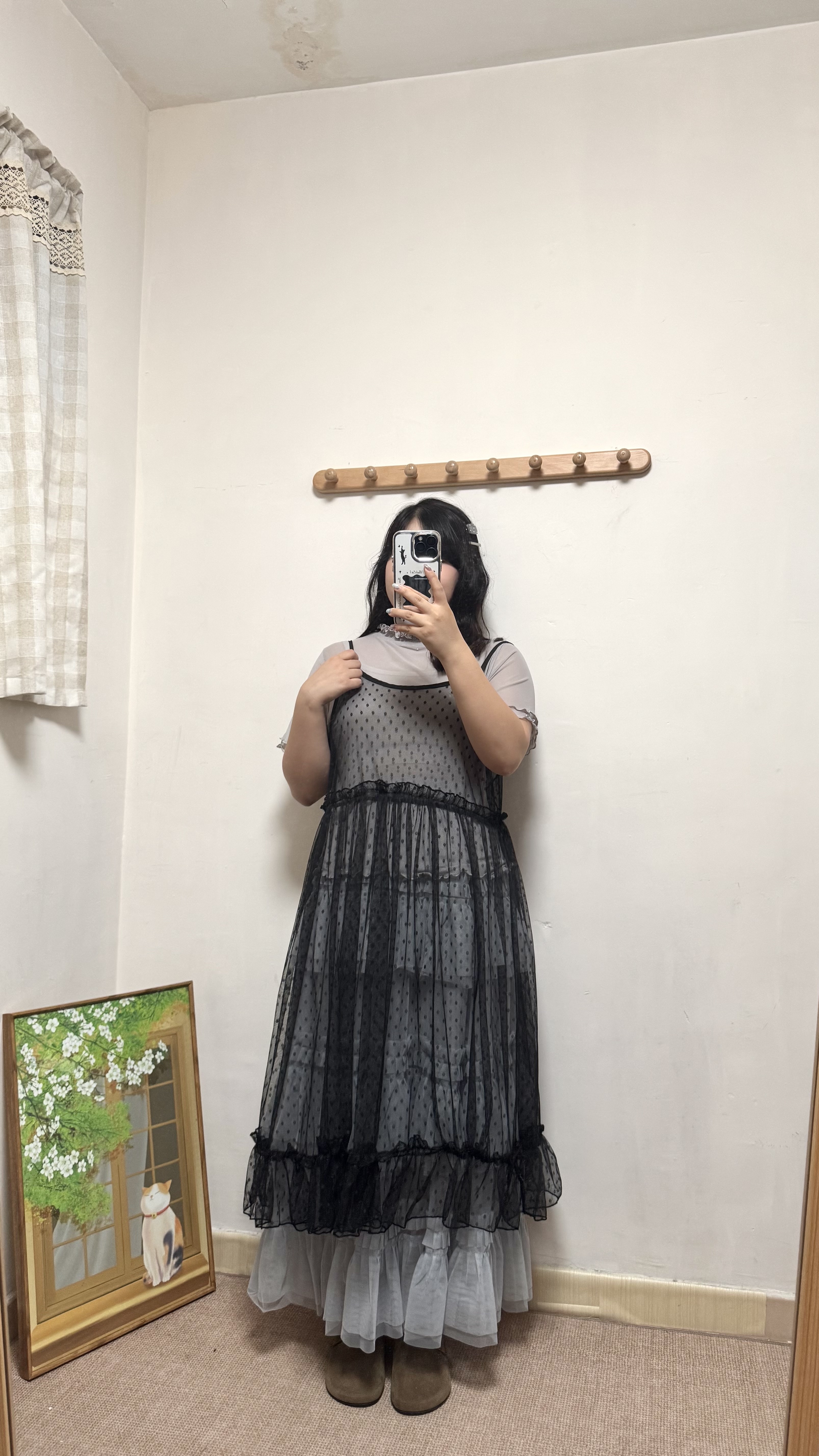 點點花邊紗質中長layer