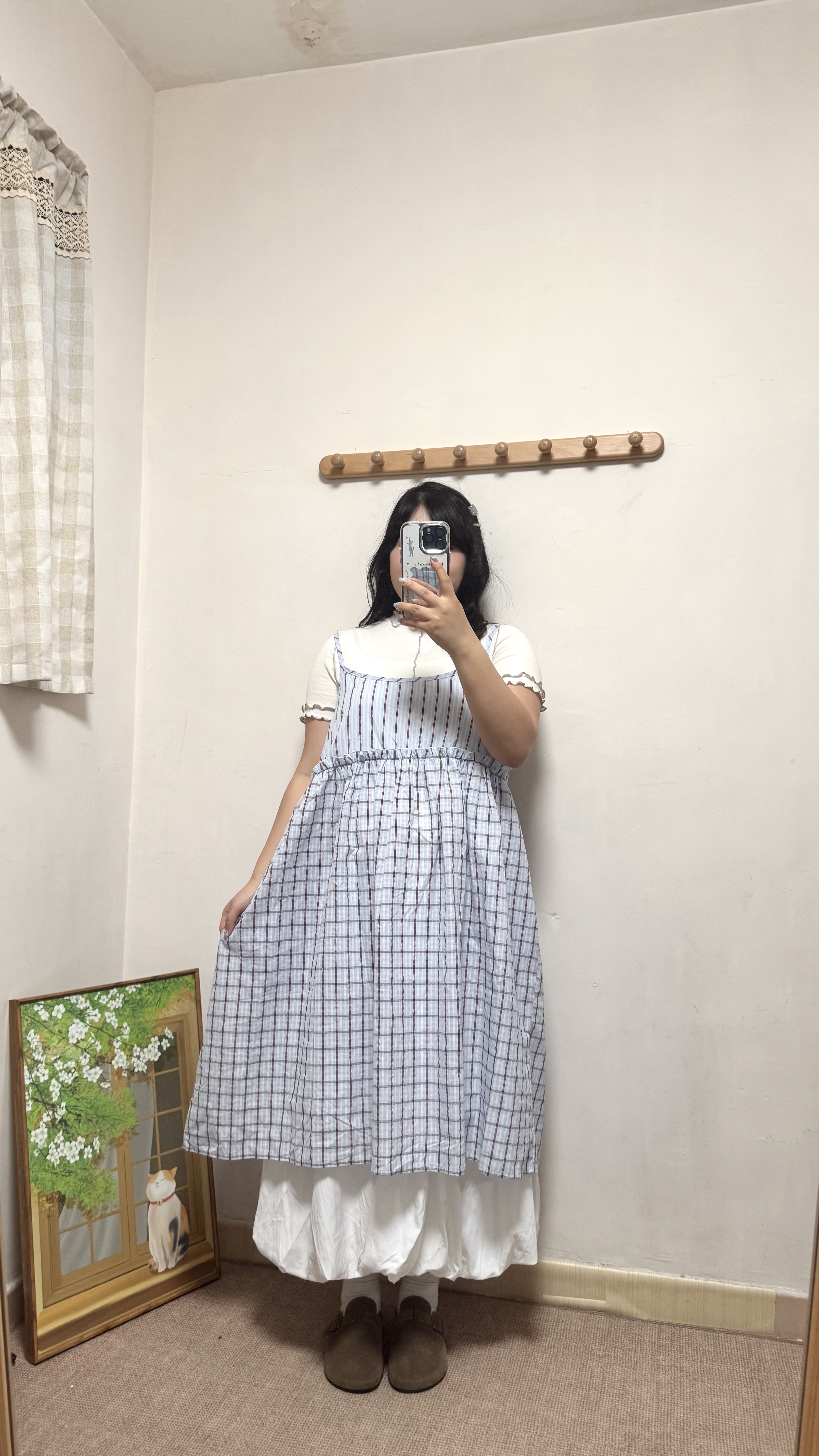 格紋花邊中長OPS