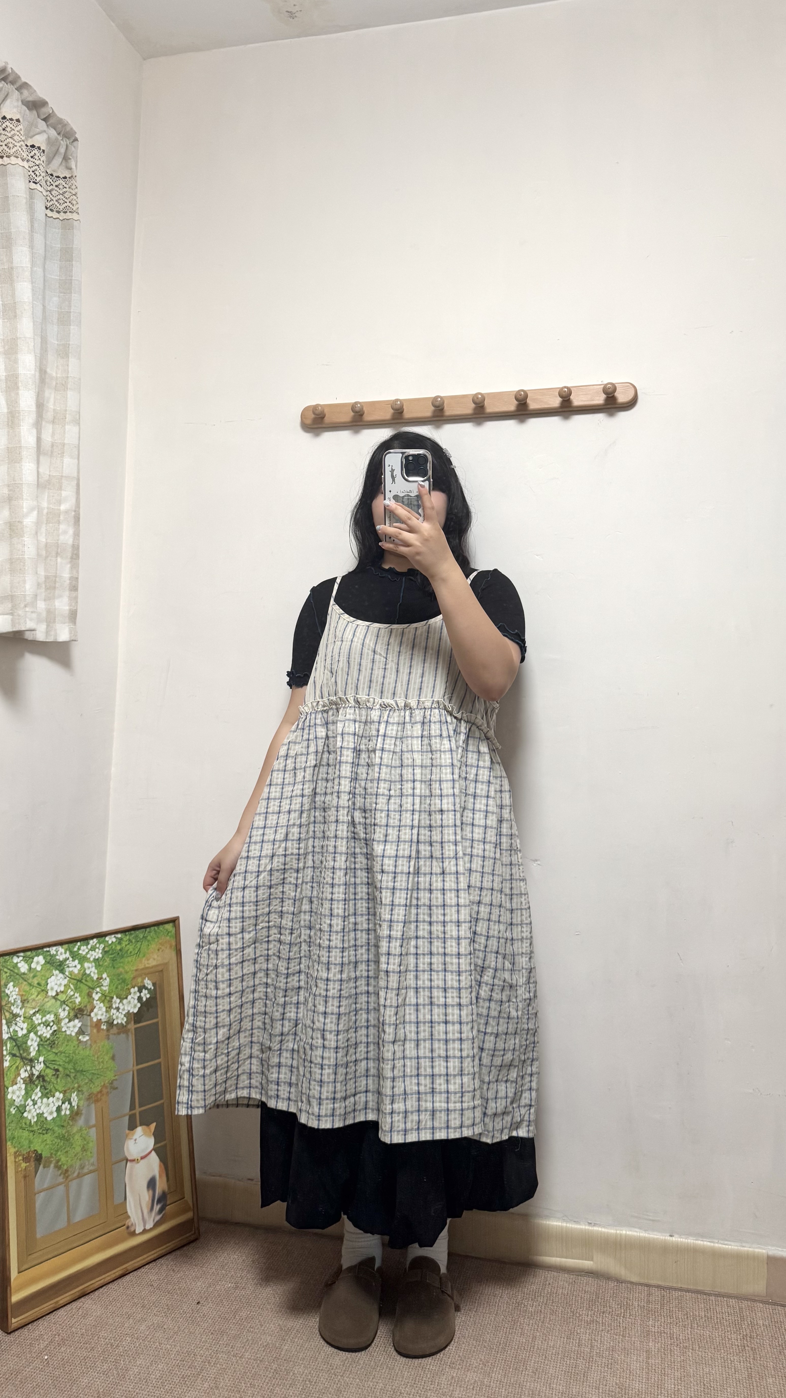 格紋花邊中長OPS