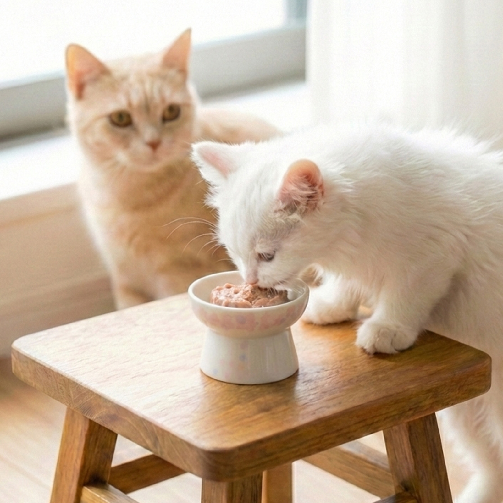 貓壹 Necoichi 寵物碗．2026年櫻花特別版 高腳瓷小食物碗