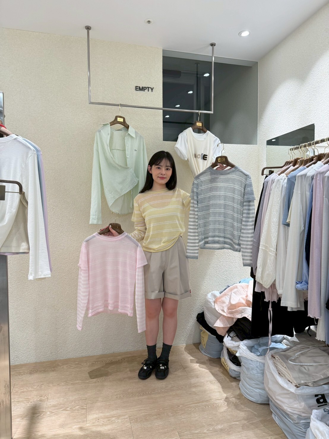 EP6113 假兩件橫間條長袖上衣