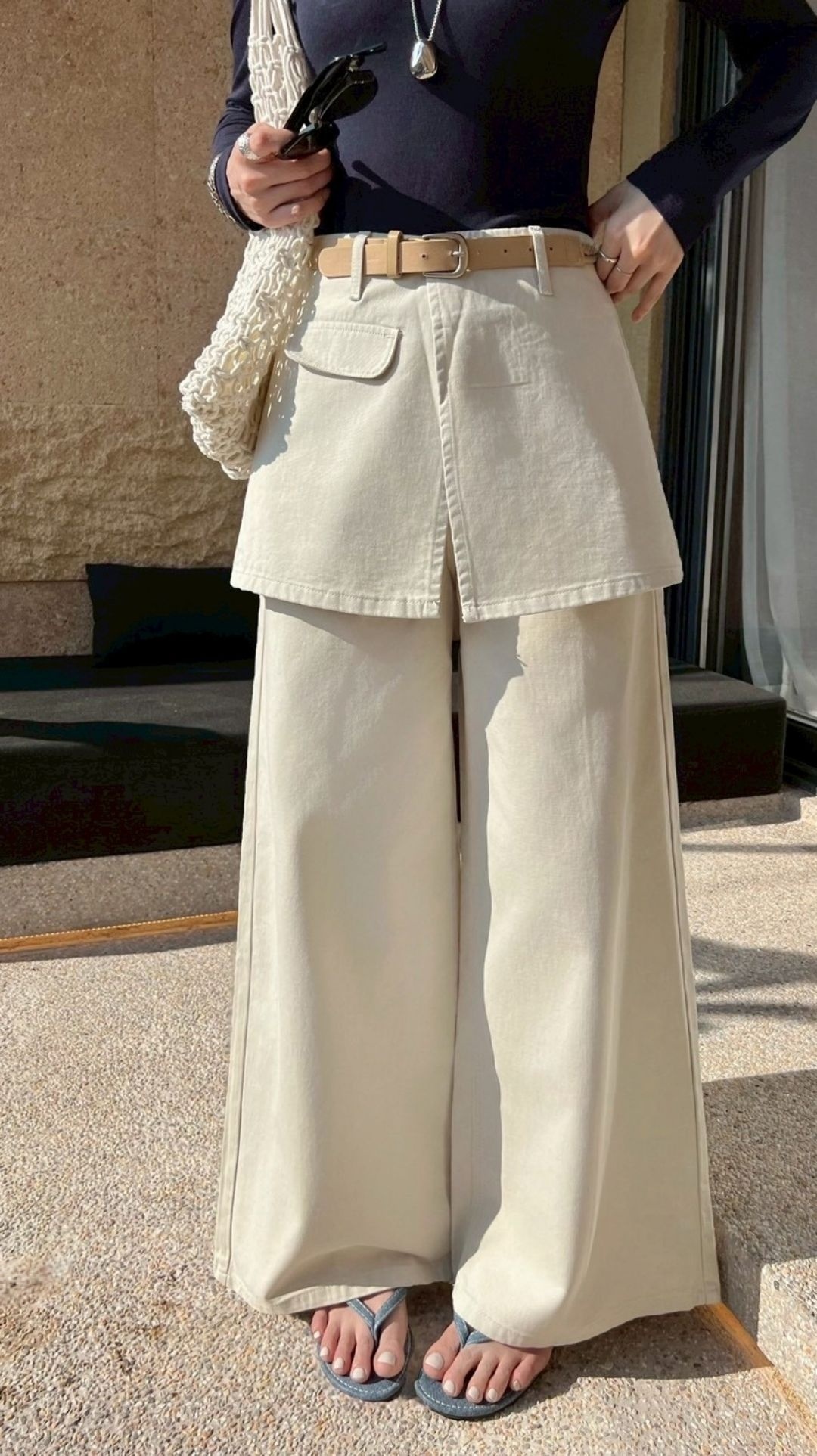 G6165-氣質腰帶層次寬褲