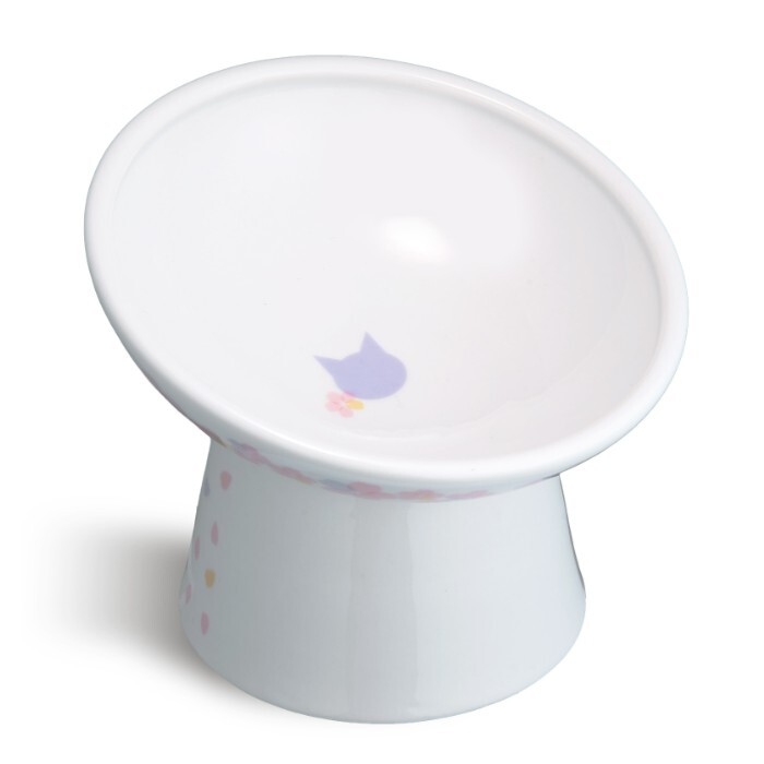 日本直送 貓壹Necoichi 貓貓高腳瓷食碗 斜淺口M號 - 櫻花特別版(2026年)