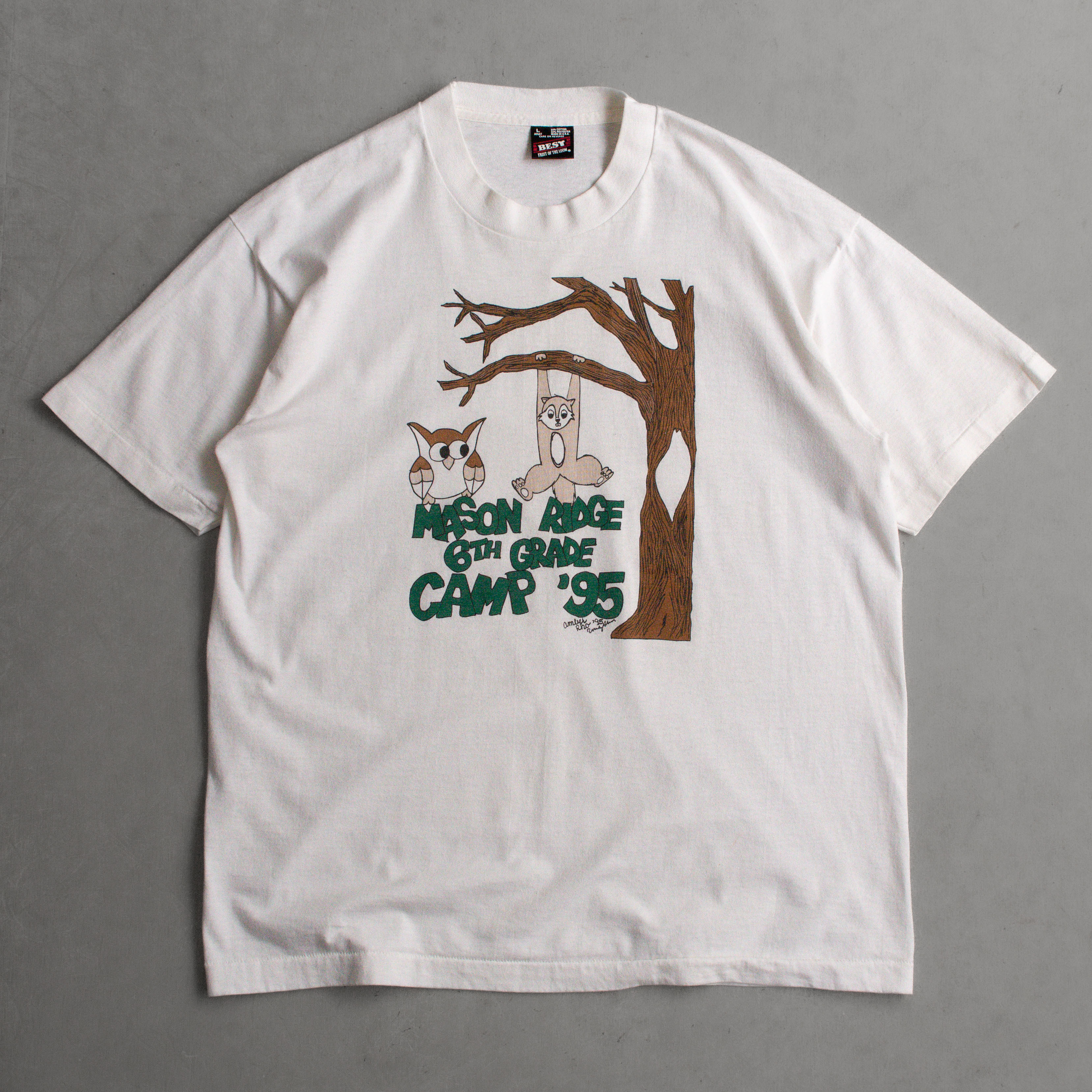 90S FRUIT OF THE LOOM VINTAGE TEE 美國製 白色 貓頭鷹 圖案 短袖 T恤